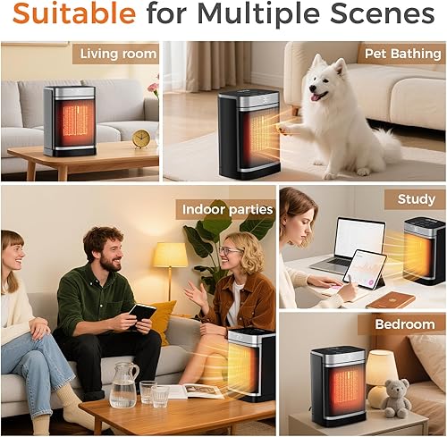 Miniatura 6 de OSTBA Calentador de espacio portátil para uso en interiores, calentador eléctrico de cerámica de 1500 W con termostato ECO, oscilación de 70,