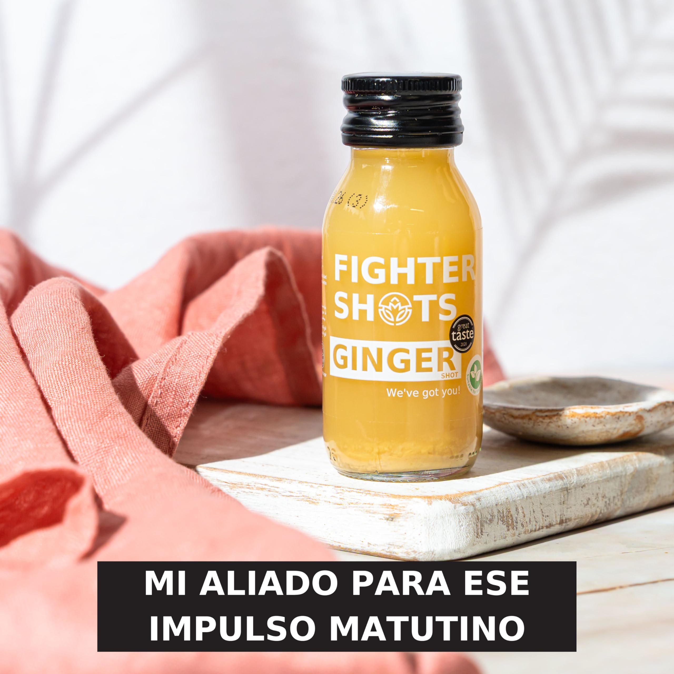 Fighter Shots de Jengibre (12x60ml) | Galardonados frescos e intensos shots de jengibre | Aumenta la Energía | 100% Natural | Sin gérmenes desagradables | Un energizante perfecto