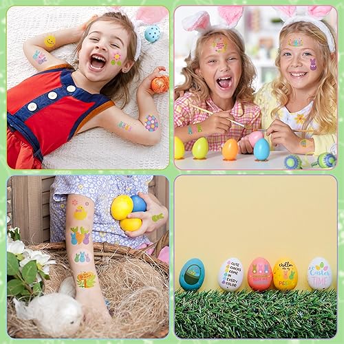 Miniatura 5 de ANGOLIO 24 tatuajes temporales de conejo de Pascua para niños a granel, lindas calcomanías temporales de tatuaje Love all Peeps Happy Easter Tatto