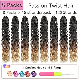 Ombre Passion Twist Hair 24 Inch 8 Packs Passion Twist Crochet Hair For Women Water Wave Braiding Hair Long Spring Twist Hair Synthetic Hair Extension (24 Inch (Pack of 8), 1B/30/27)