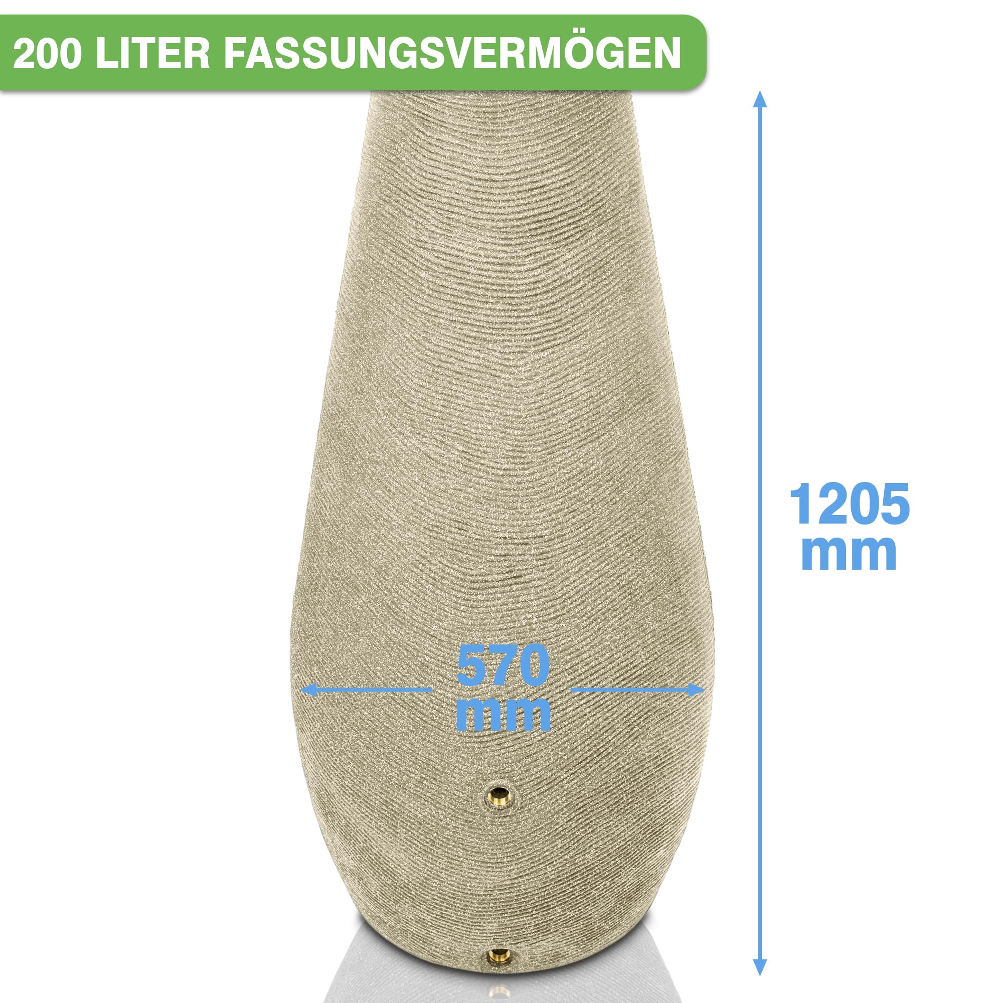 YourCasa Regentonne 200 Liter [EcoDrop] mit Metallgewinde und Deckel - Regenfass Frostsicher aus Kunststoff - Regenwassertonne - Regenwassertank Garten Wassertank Regensammler (Sand)