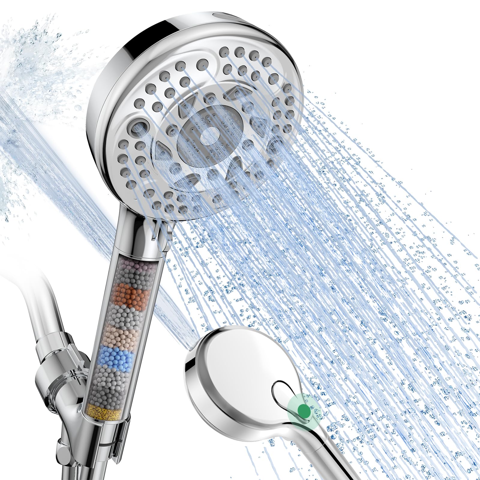 SunCleanse Filtered Shower Head with Handheld, 9-Spray Setting Detachable Showerhead with Filters, Shower Head for Hard Water - Filtered Chlorine, Improve Skin and Hair Texture, Chrome