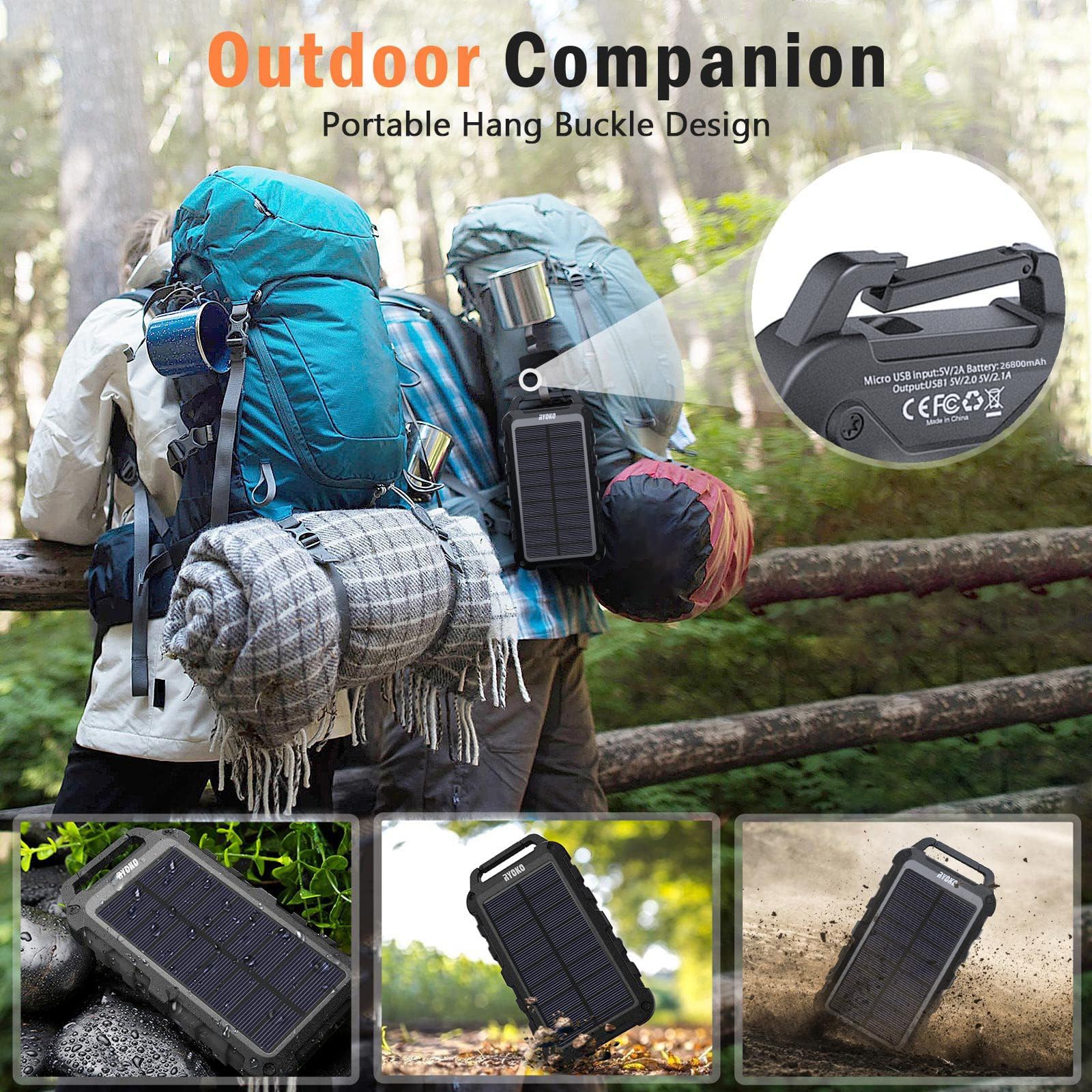 Power Bank 20000mAh Con Pannello Solare - Ricarica Rapida 3A, USB-C, Impermeabile Per Trekking E Emergenze - Foto 5