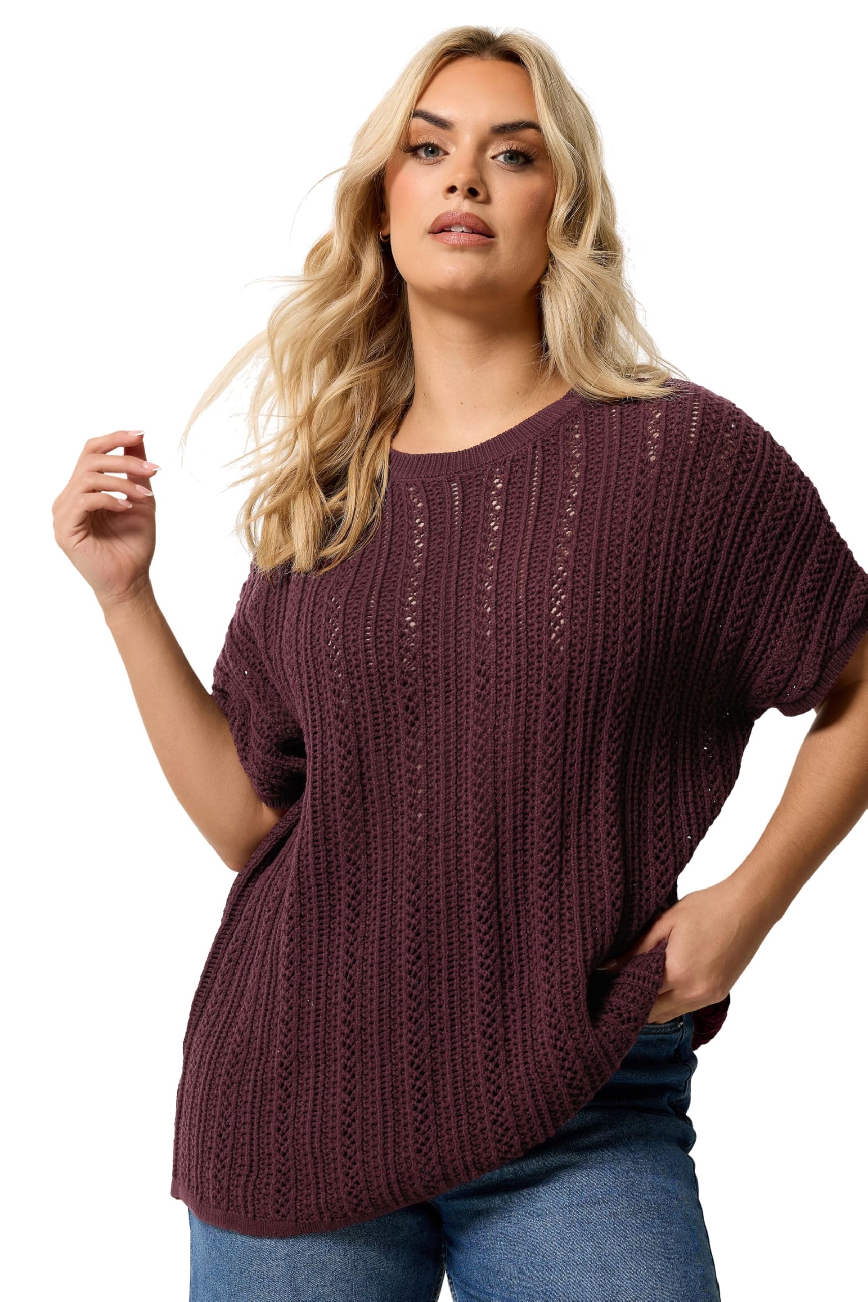 Yours Women's Burgundy Curve Red Knitted Top - Plus Size Curve