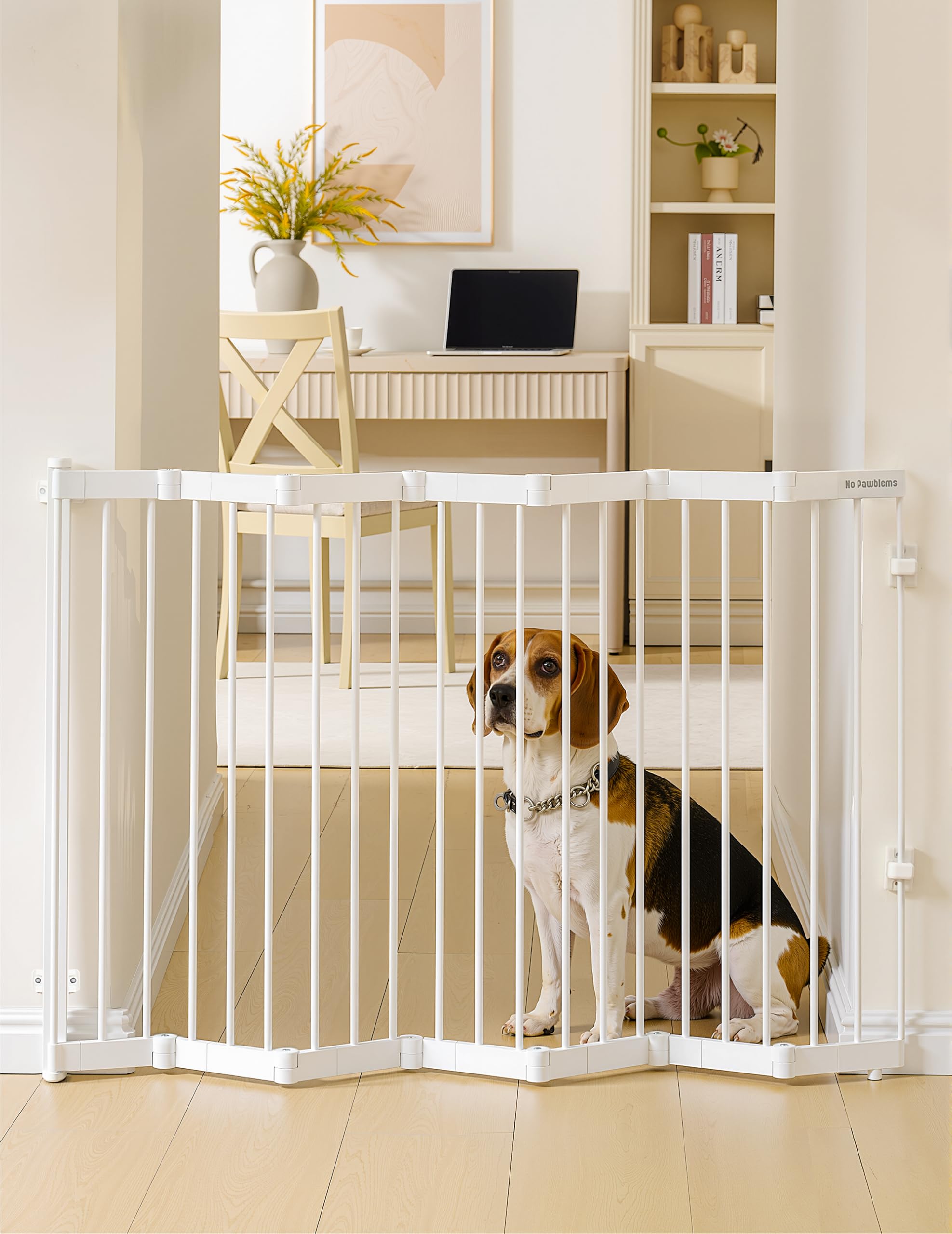 No Pawblems Retractable Safety Gate, Metal Adjustable Dog Gate for Doorways, Stairs &amp; Hallways, Expands to 45" Wide, Auto Retract Design, No Bottom Bar, White