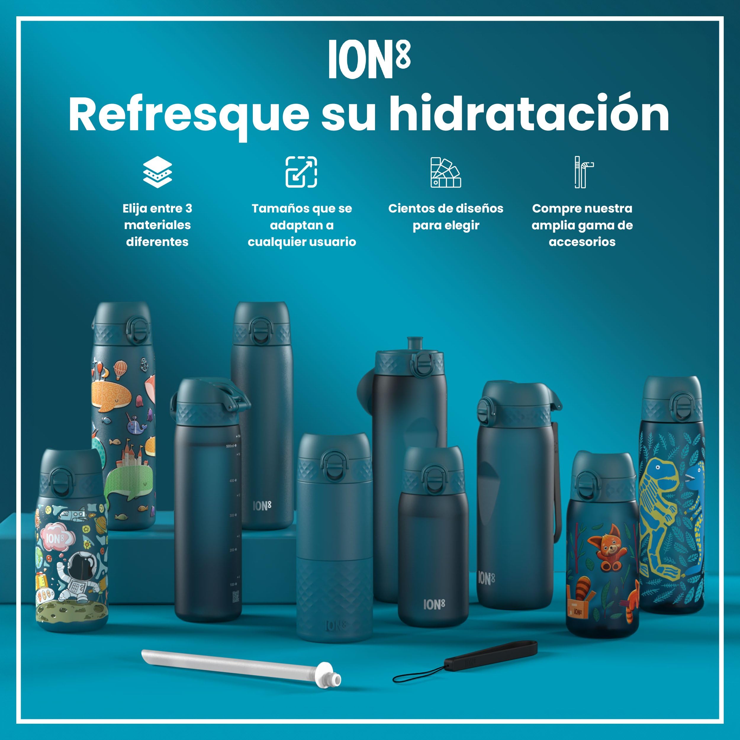 ion8 Botellas de Agua, a Prueba de Fugas, Fácil de Abrir, Cierre Seguro, Apta para Lavavajillas, Libre de BPA, Tapa Higiénica Abatible, Asa de Transporte, Fácil Limpieza