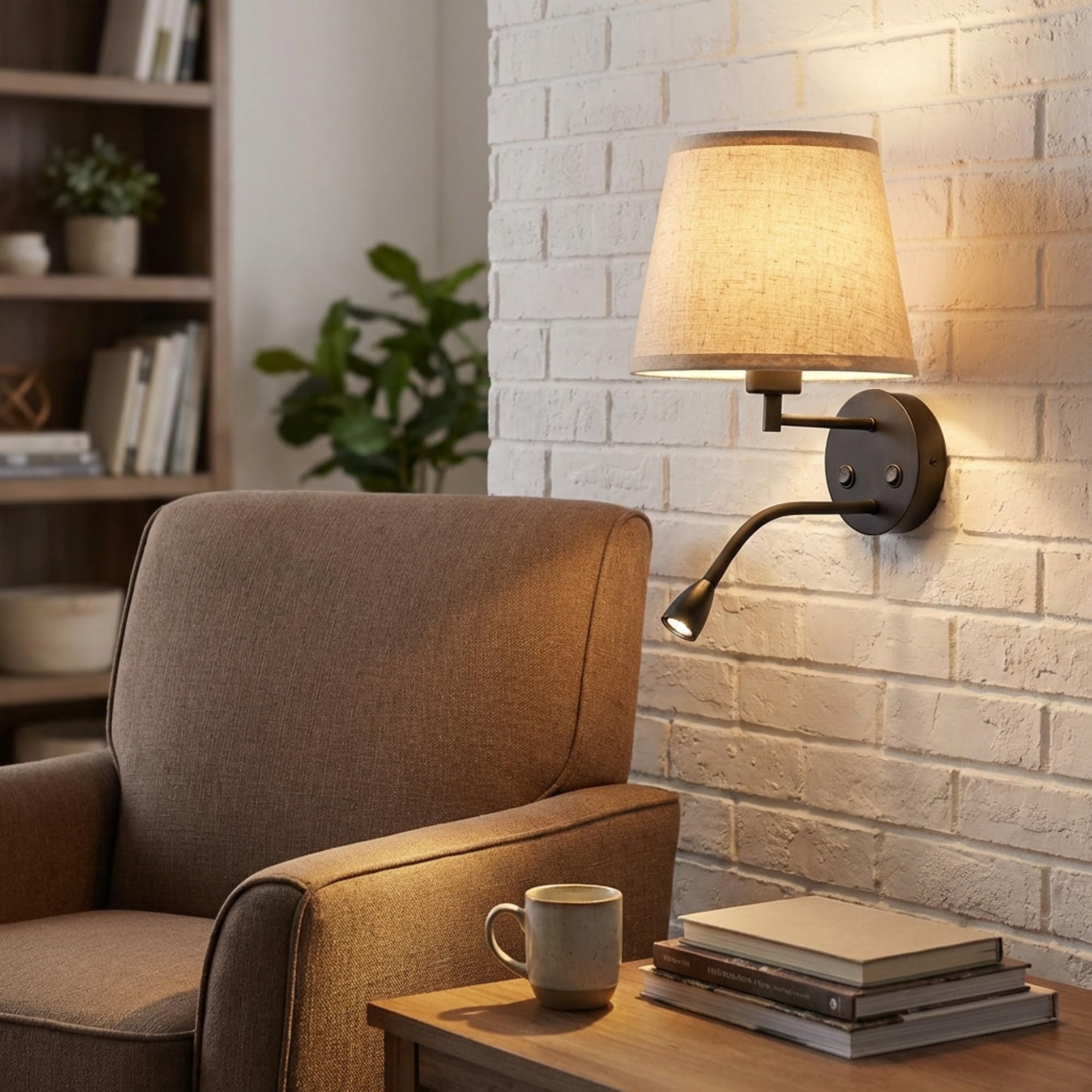 BarcelonaLED Applique murale LED E27 avec spot de lecture orientable 3 W Écran textile Interrupteur pour chambre, tête de lit, salon