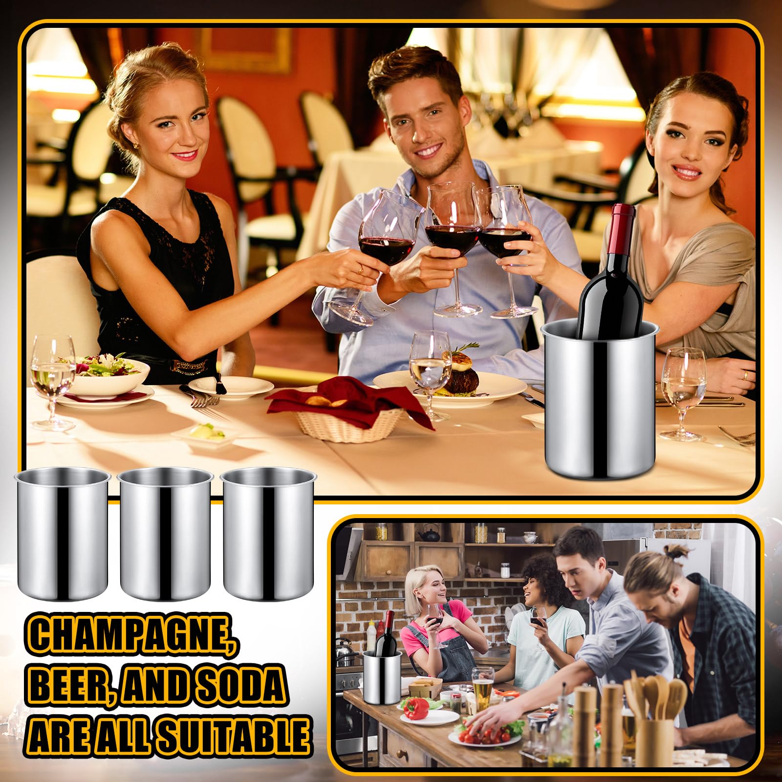 Domensi 10 cubos de vino de 750 ml, cubos de champán de acero inoxidable para botellas que mantienen el frío durante horas