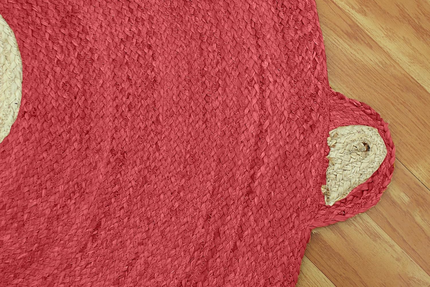 Kilim Rug 4' Round Area Rug Red & Beige Teddy Bear Cartoon Braided Jute Rug Indoor Outdoor Rug Flatweave Rug High Traffic Area Bedroom Bedside Round Dining Side Kitchen & Yoga Mat