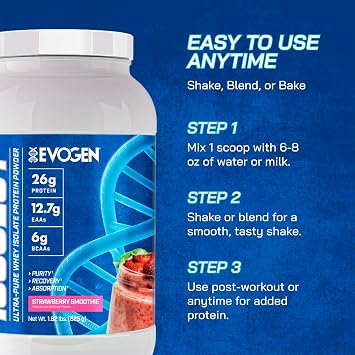 Evogen Isoject - عزل بروتين مصل اللبن | مسحوق بروتين مصل اللبن فائق النقاء مع إنزيمات Ignitor وBCAAs وEAAs | تعزيز الامتصاص والاسترداد | عصير الفراولة | 25 حصة