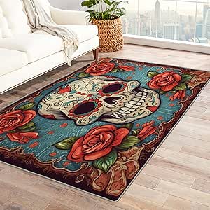 Amazon.com: Sugar Skull Rug 2x3 ft, Day of The Dead Area Rug, Mexican ...