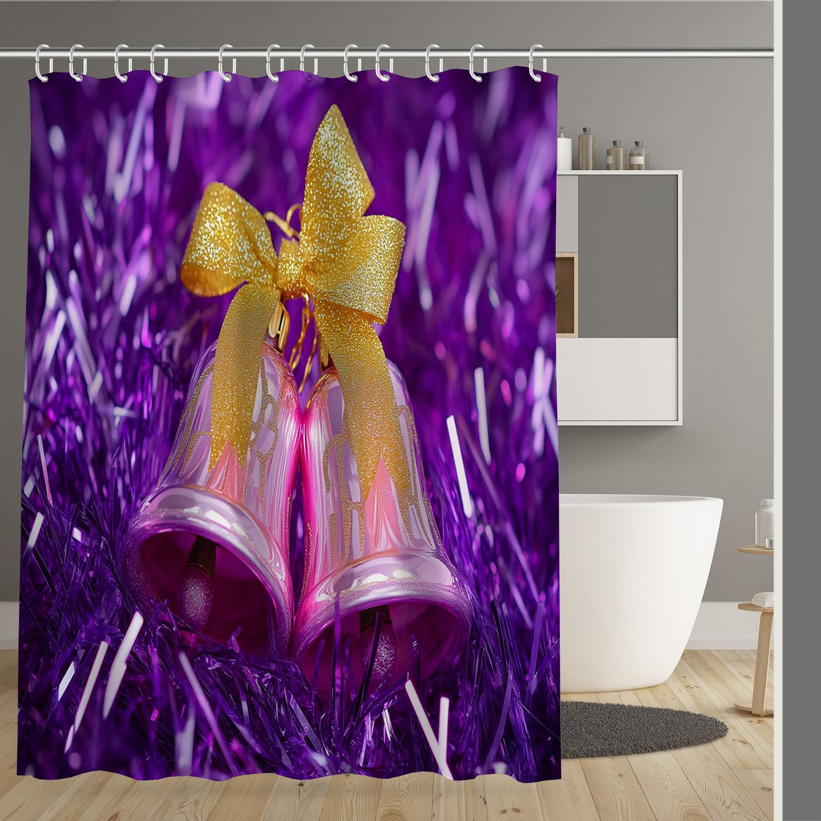 Rideau de douche imperméable contre les fuites d'eau motif floral violet