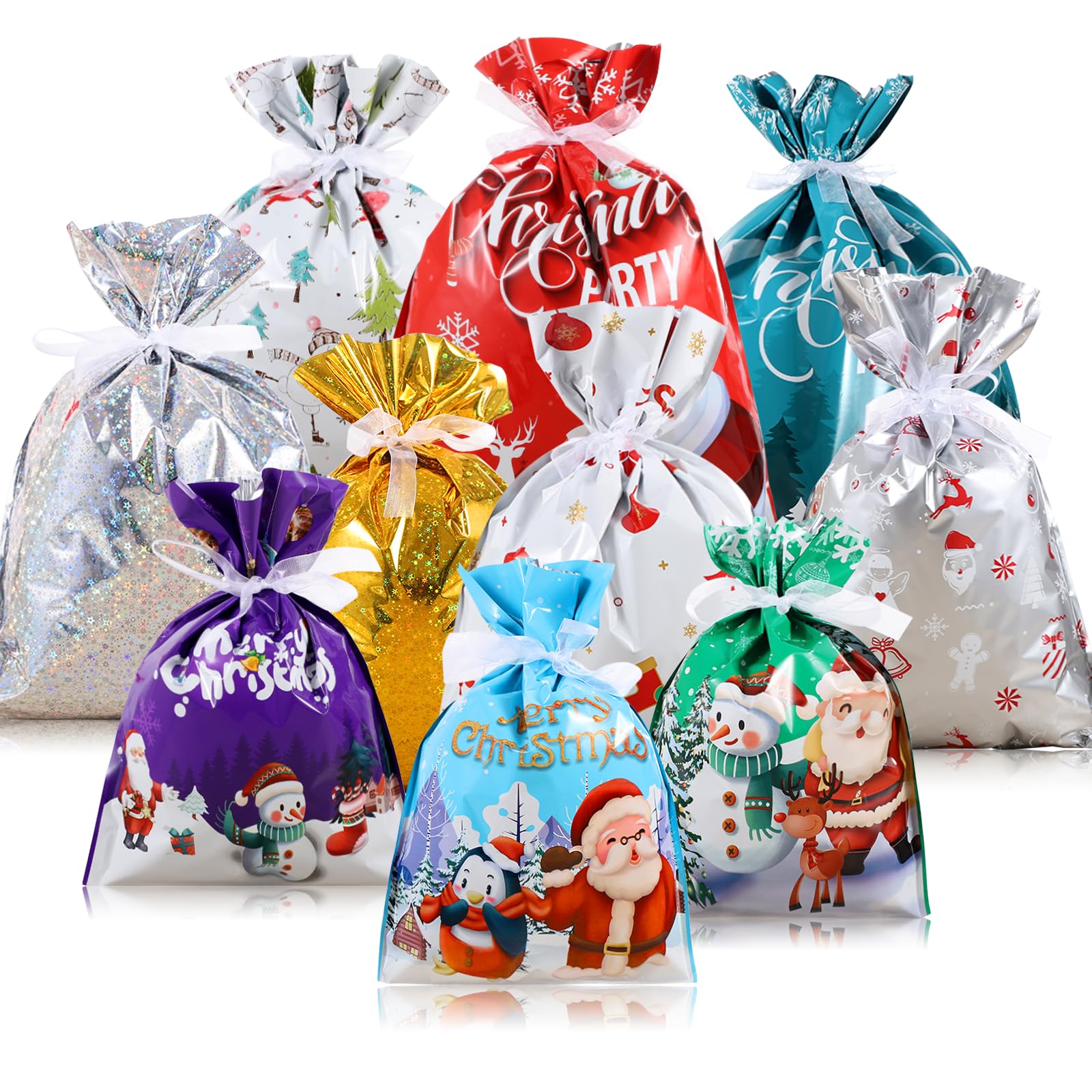 Shudyear Christmas Drawstring Gift Bags, 30 Pcs Xmas Bags for Presents with 30Pcs Tags and Drawstring Tags, Large Medium Small Gift Bags, Christmas Bags for Presents for Xmas Birthday Holiday Party