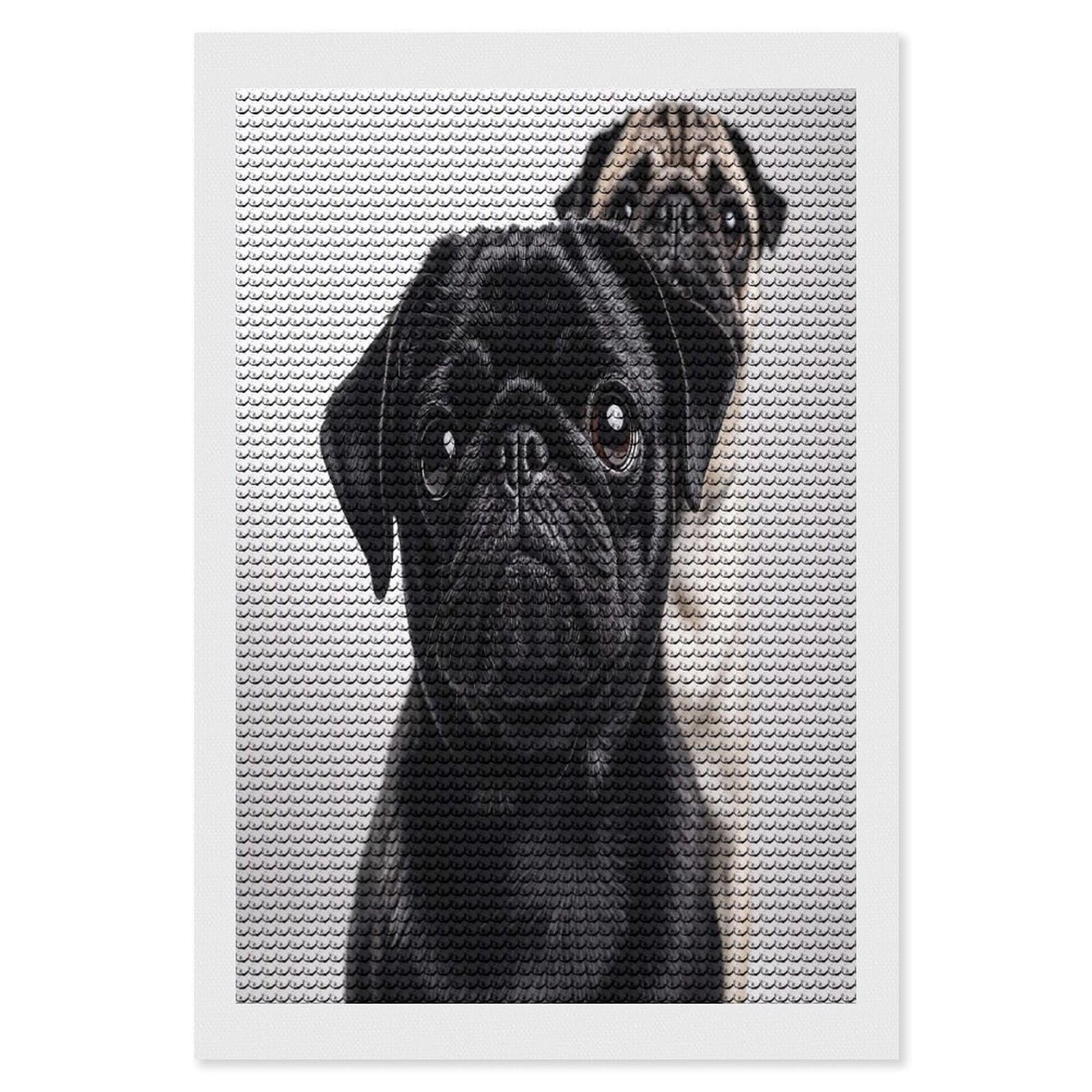 FekiLoot Cute Black Pug Dog Diamond Painting Kits for Beginners DIY Diamond Art Kits for Adults Full Drill Round Diamond Dot Gem Art Painting Fun DIY Crafts for Home Kitchen Wall Decor Gift 8"x12"