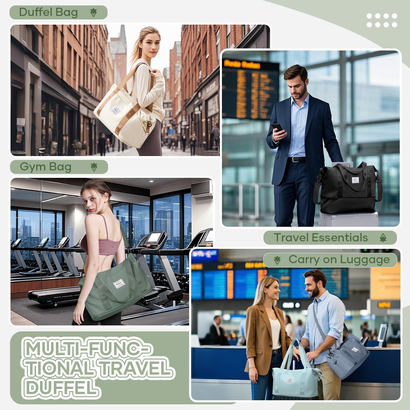 Reisetasche Damen Sporttasche 40x30x20 Ryanair Handgepäck Tasche Weekender Bag Schwimmtasche Wasserdicht Travel Duffle Bag Wickeltasche Trainingstasche Frauen für Reise Gym,J3-Green