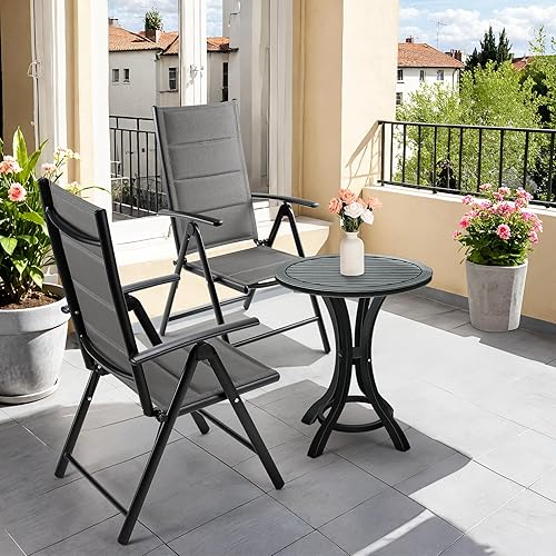 Miniatura 9 de LIFERUN Juego de 2 sillas plegables para patio, sillas de comedor al aire libre con marco de aluminio antioxidante y tela de textileno acolchada
