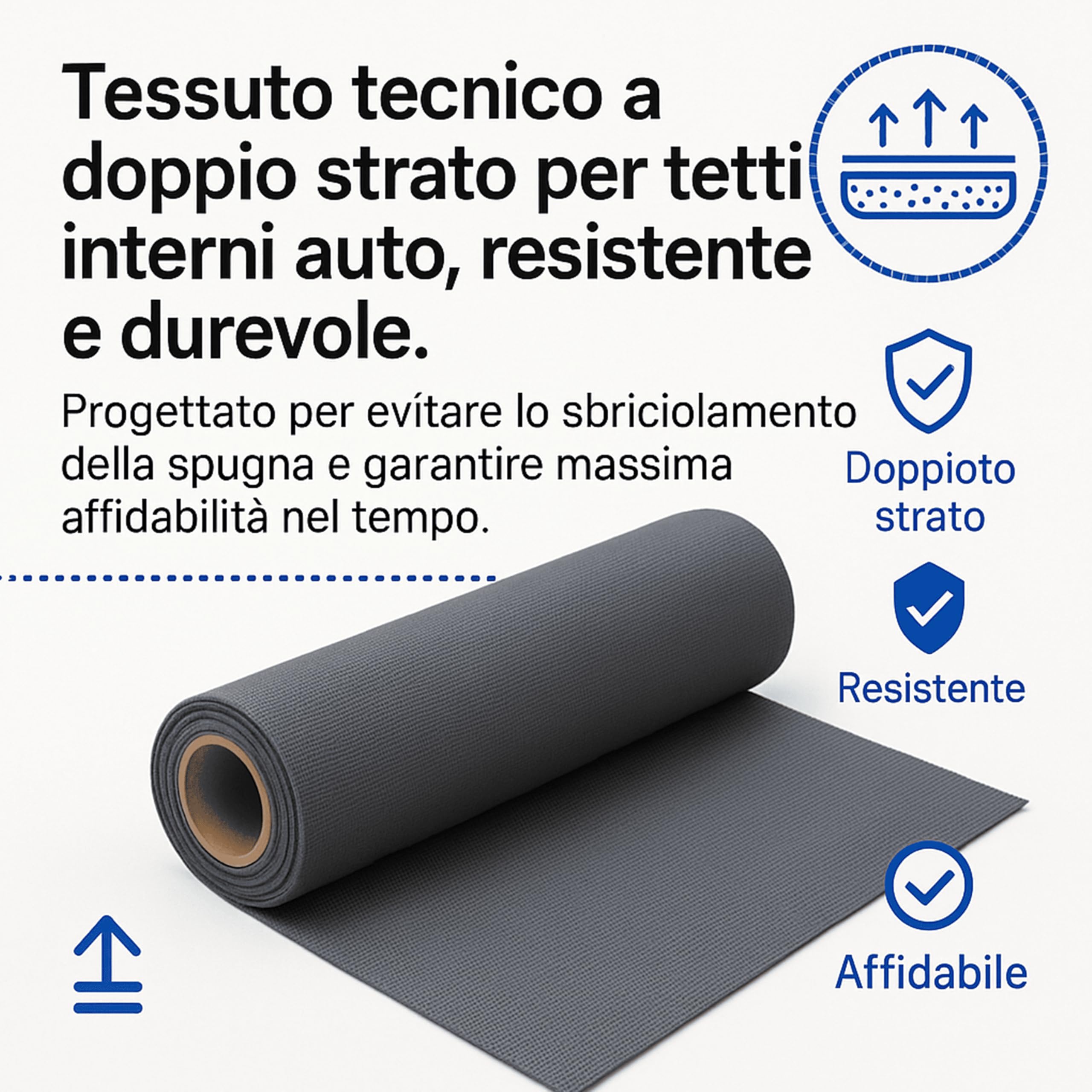 ITALFODERE - Kit Tessuto Cielo Auto + 1 Colla OMAGGIO - Modello Nido d'ape - Ripara Tetto Auto Scollato rimedi fai da te - Colla Spray - Made in Italy - Grigio (200X180 CM)
