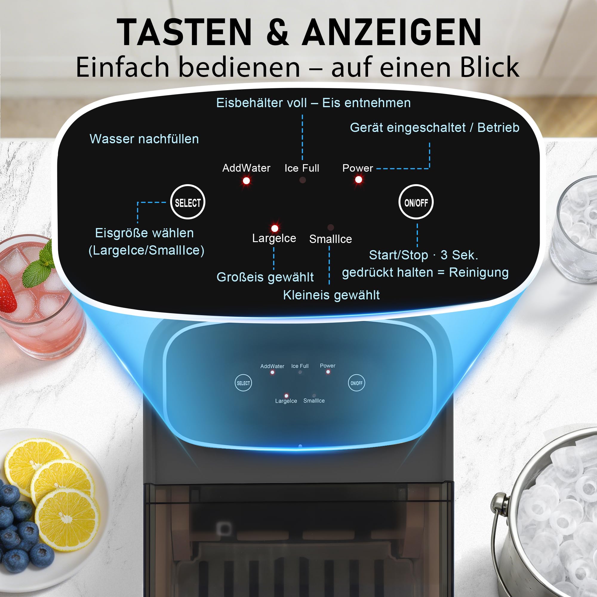 Citybee Eiswürfelmaschine Klein Kompakt & Leise - Schnell Eis 9 Würfel In 6 Min - 2 Eisgrößen Bis 14 Kg 24 H - Automatischer Stopp Selbstreinigung Tragbar Für Küche Büro Bar Party Grau