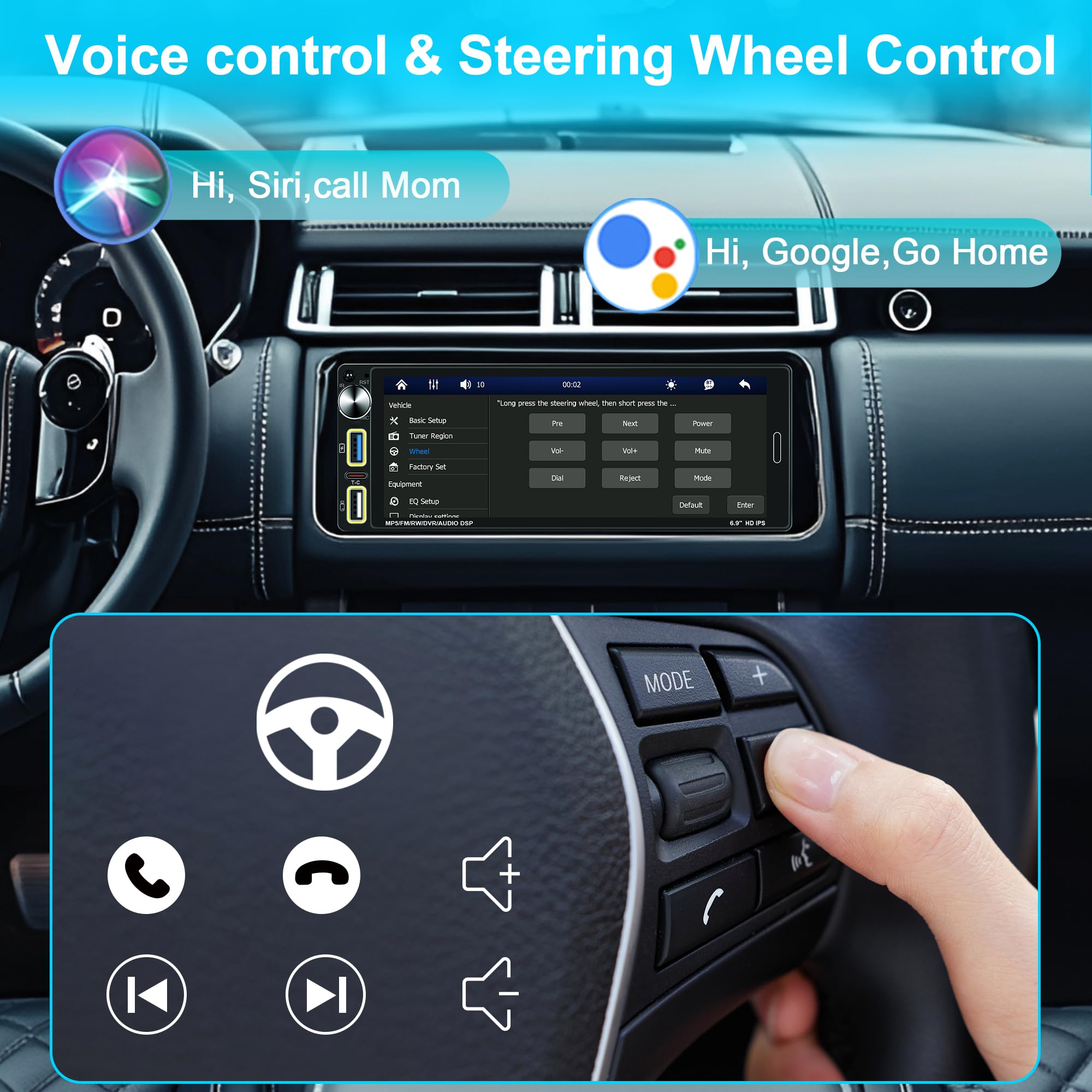 Autoradio 1 DIN Bluetooth Autoradio Car Play Voiture avec sans Fil Car Play & Android Auto,6.9 Pouces HD Écran Tactile,Radio FM/Charge Rapide/Microphone/Type C/Caméra de recul