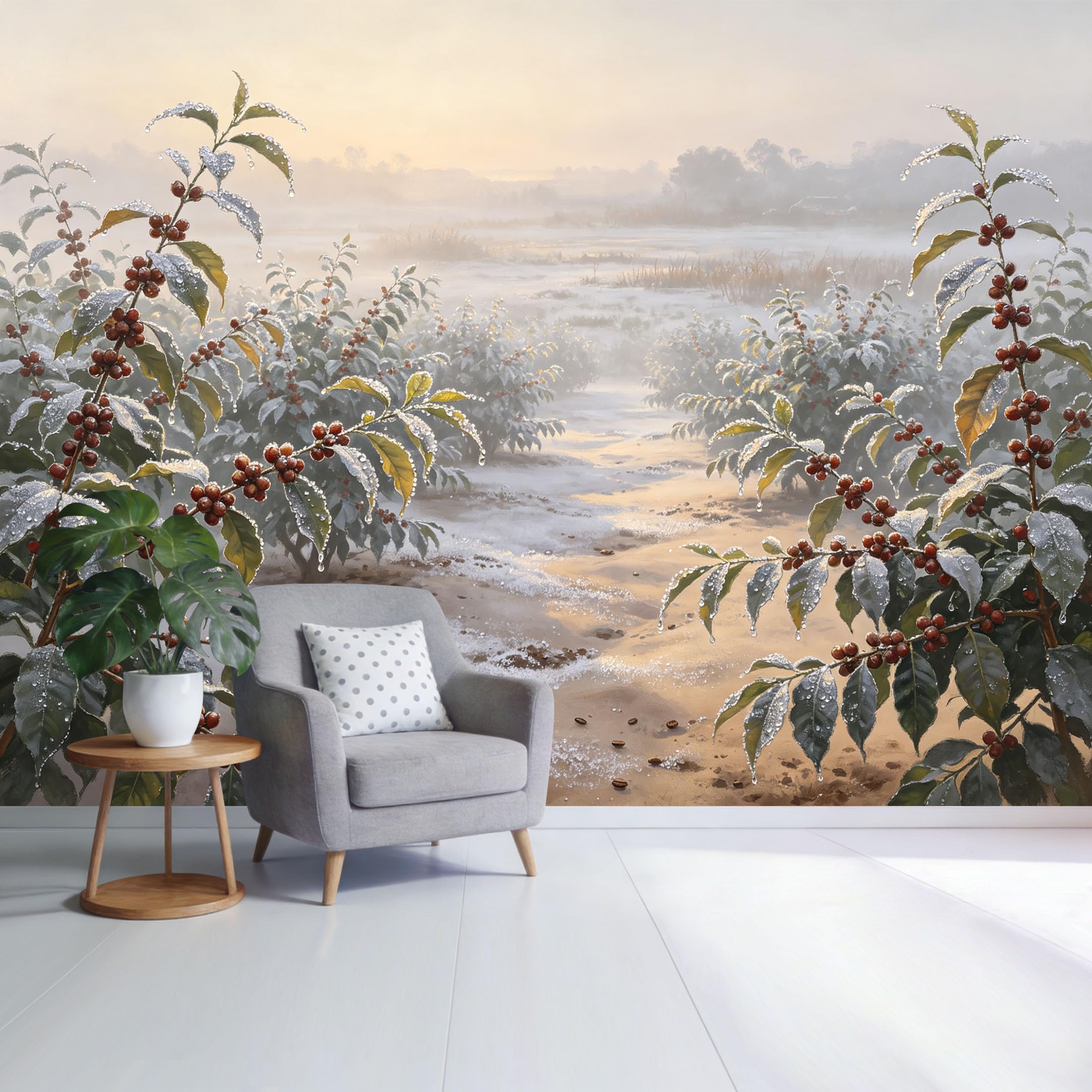 Custom Size Wall Mural Frosty Botanical Landscape Morning Dew Berry Fields SelfAdhesive Wall Fabric Removable Wallpaper for Home Office Decor