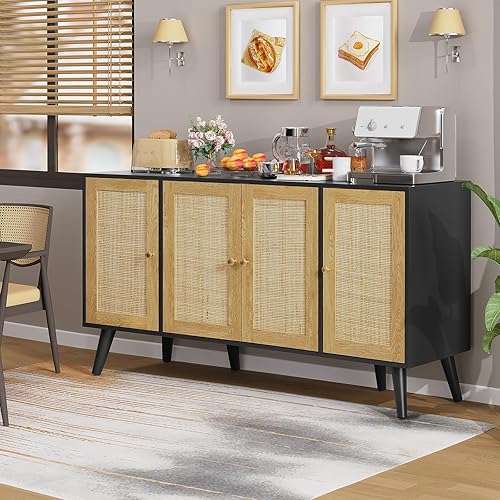 Miniatura 2 de Iwell Aparador Buffet Gabinete con Almacenamiento, Gabinete de Ratán con Estantes Ajustables, Gabinete de Almacenamiento para Sala de Estar,