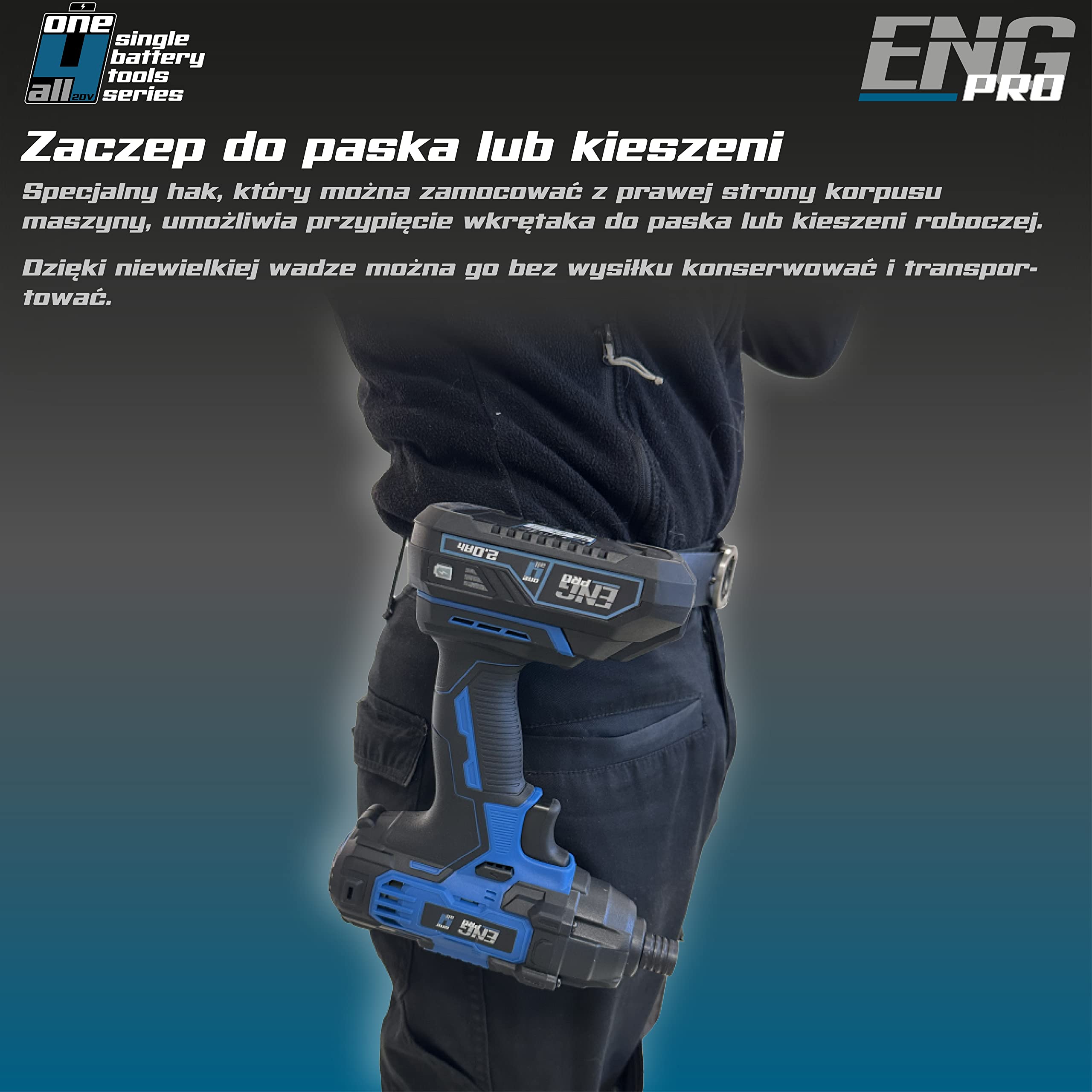 Zakrętarka udarowa akumulatorowa - Profesjonalna Linia Jednoakumulatorowa ONE4ALL - 1/4" 180 Nm 1 Prędkość 2800 obr/min + Torba Narzędzia + 1 bateria 2,0 Ah i ładowarka - ENG PRO