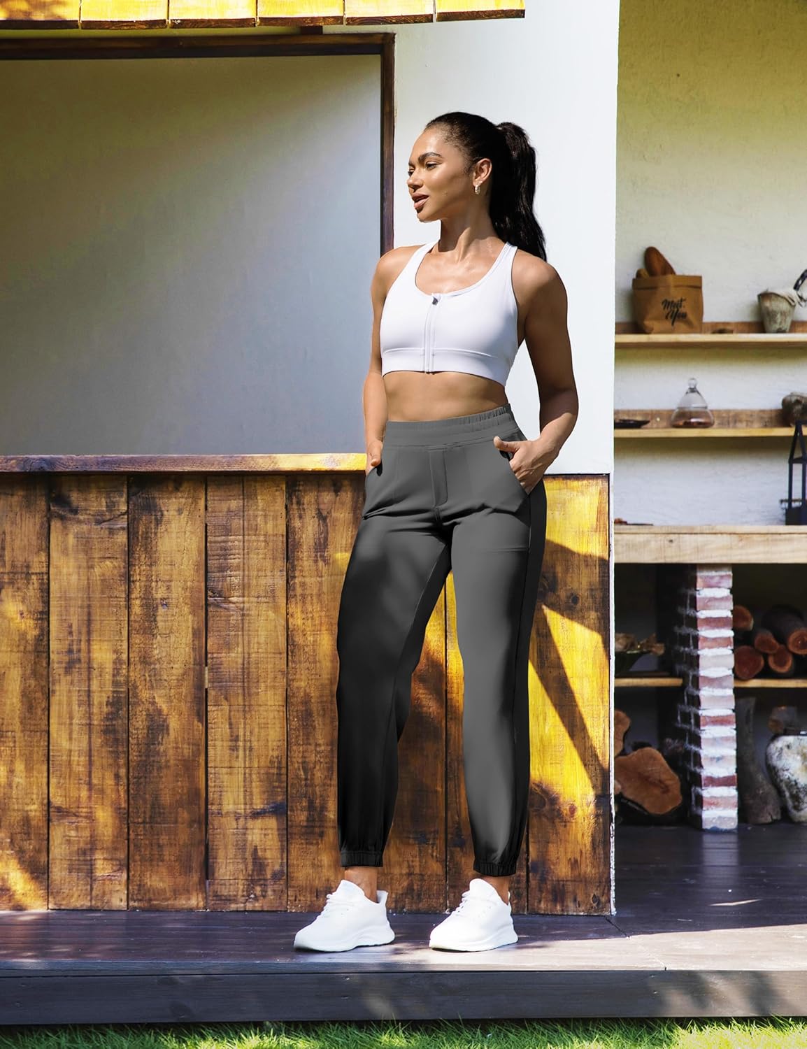 VOOVEEYA Women's Joggers Yoga Pants with Pockets Running Sweatpants High Waisted Stretchy Lounge Pants - Image 5