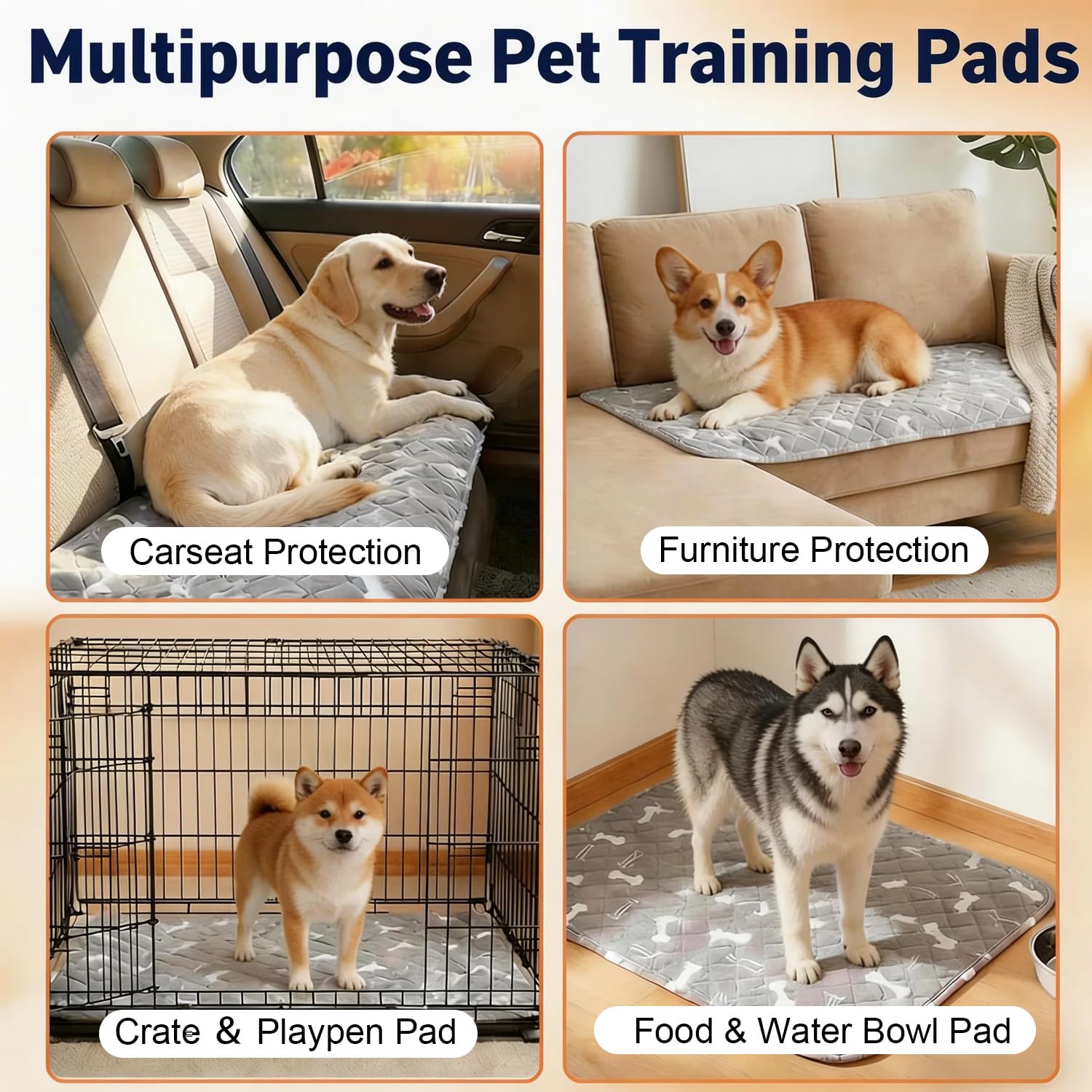 Puppy Pads with Pheromones, Washable Pee Pads for Dogs Potty Training, Reusable Dog Mat with Pet Hair Removal Gloves for Playpen, Crate, Whelping Box (Blue,M) — view 4