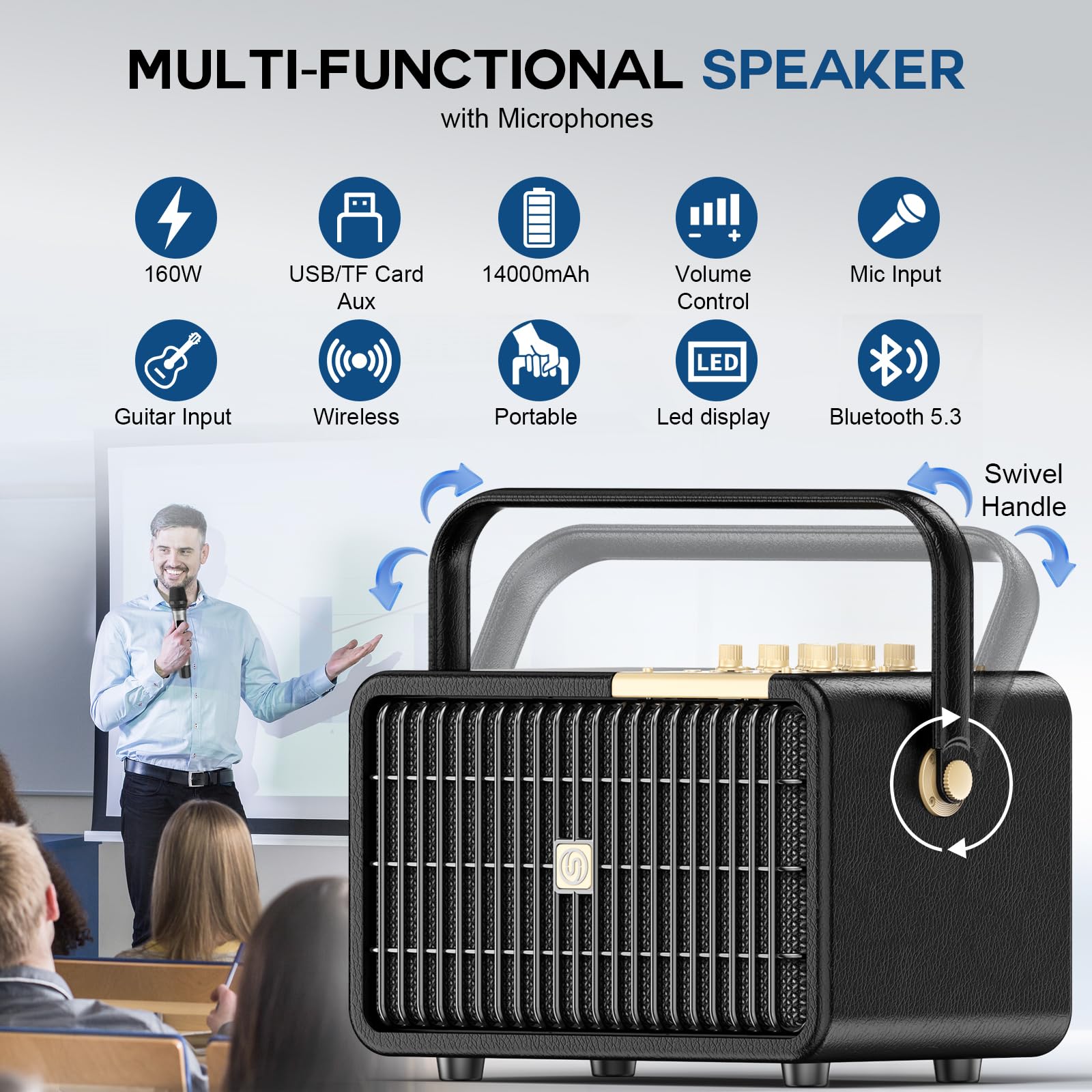 320W Potenza di Picco Macchina per Karaoke per Sistema di Cassa Portatile Bluetooth Regolazione Bassi/Acuti con 2 Microfoni Wireless UHF per Feste a Casa, Matrimoni, Eventi All'aperto