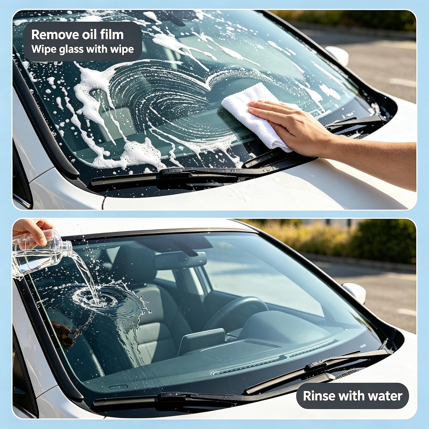 72 Count Glass Cleaner Wipes, 6.3" x 5.9" Disposable Car Windshield Cleaning Wipes, Ammonia Free & Tinted Window Safe, Streak Free for Auto & Home Glass Surfaces