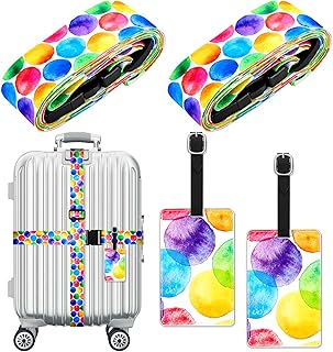 4 Pack Luggage Suitcase Straps Set Tie Dye Adjustable Suitcase Belts with Quick Release Buckle Colorful Luggage Tags Travel Suitcase Tags with Name ID Card for Travel Bag Suitcase