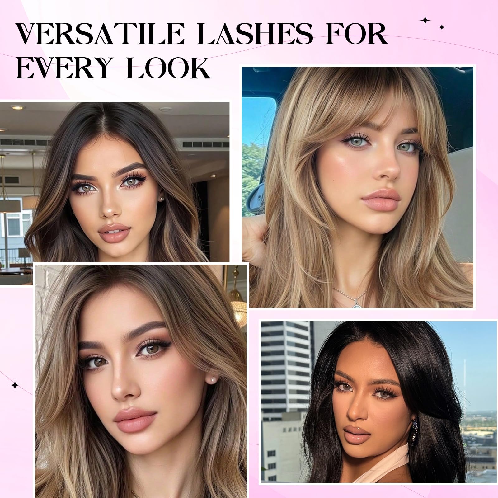 INPING Sztuczne rzęsy, 4 MIX objętość Wispy rzęsy do włosów, 8-16mm | 230 szt., przedłużanie rzęs C Curl, Lash Bond i uszczelka, pęseta, klaster Lash dla początkujących DIY w domu