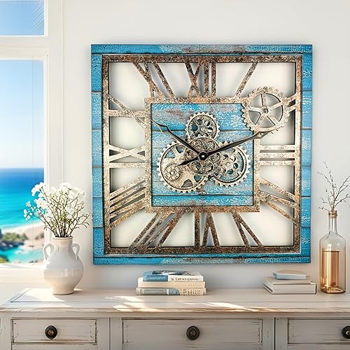 Miniatura 3 de ImprovingLife The Gears Clock - Reloj de pared cuadrado con engranaje móvil real de 24 pulgadas, estilo vintage, industrial, de gran tamaño, casa de