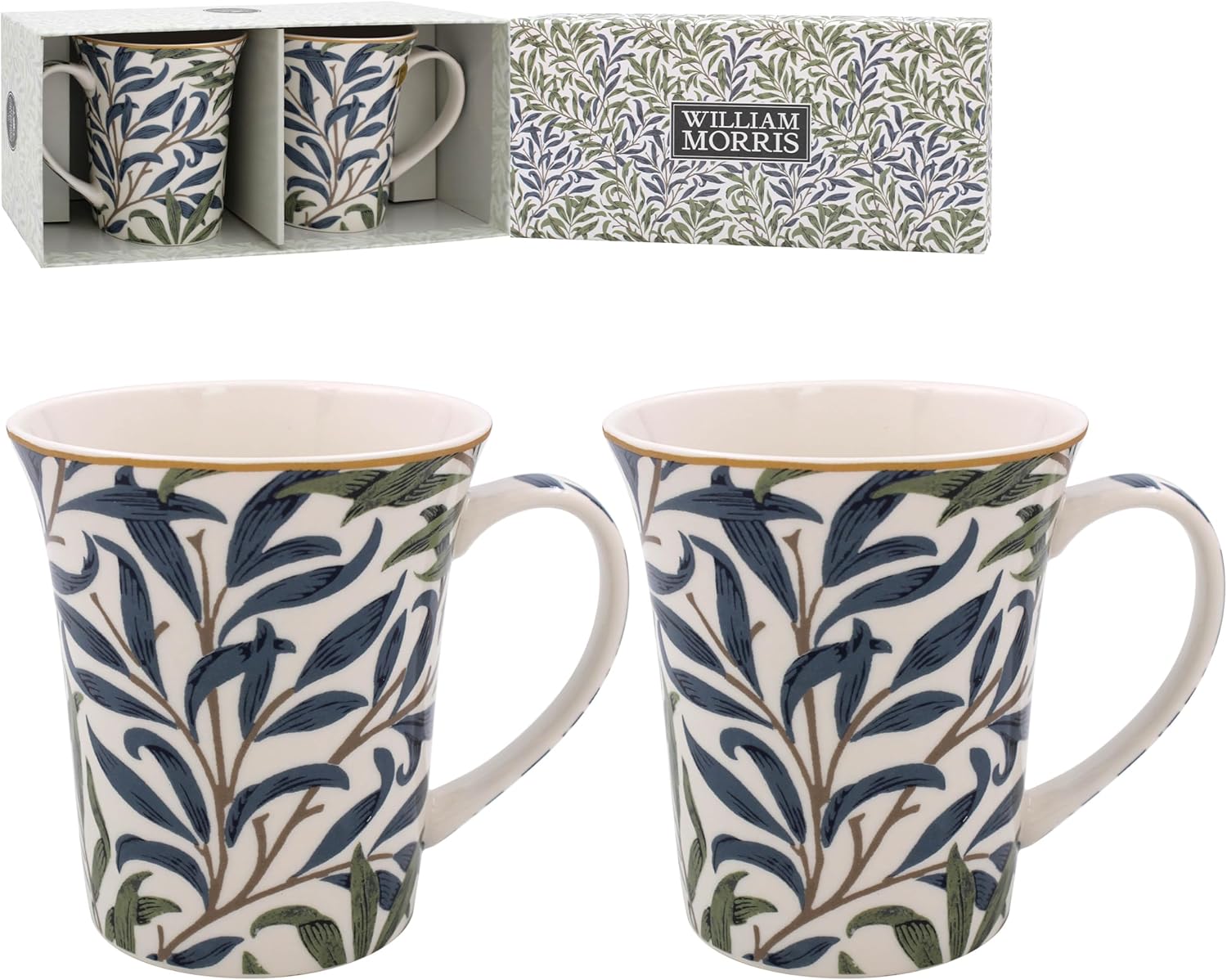 The Leonardo Collection Lesser & Pavey British Designed Willow Bough Coffee Mug | Ceramic Coffee Mugs for Home or Work | Large Mugs for Hot Drinks | Tea and Coffee Cups - Set of 2