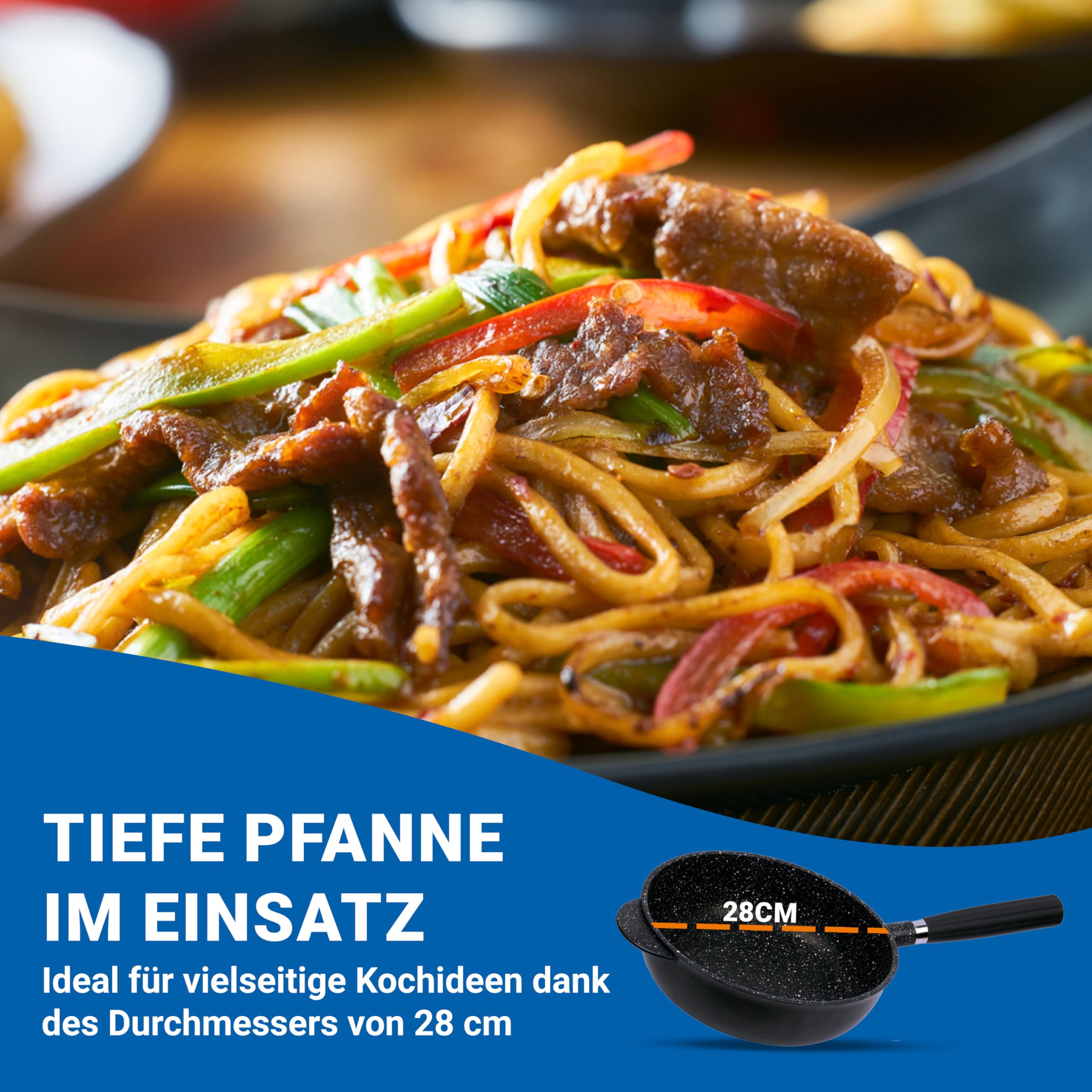 pentolpress Granit Tiefe Pfanne (28 cm Durchmesser) – Pfanne Induktion – super kratzfeste Induktionspfanne – Antihaft Bratpfanne made in Italy – Pfannen mit abnehmbarem Griff