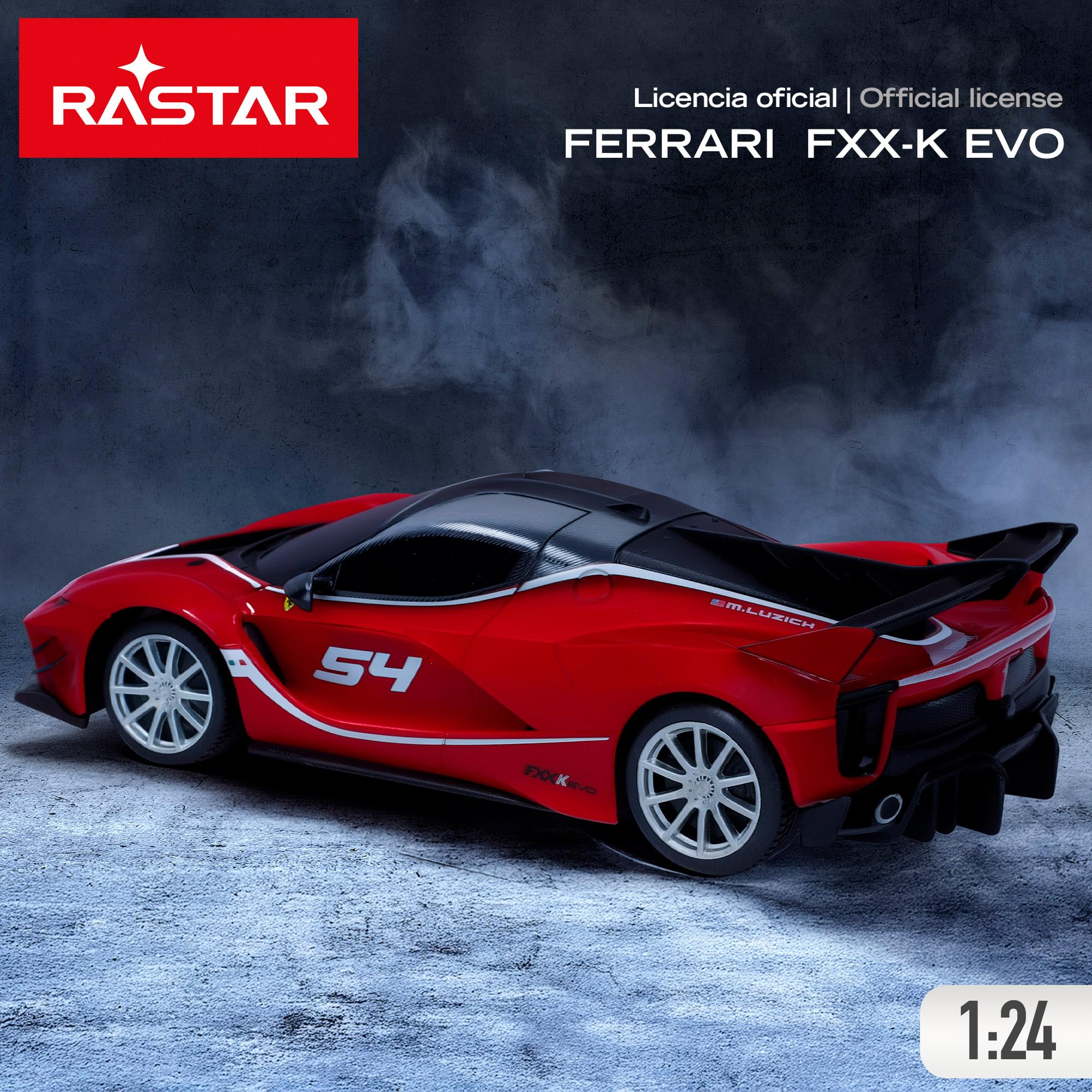 ColorBaby RASTAR Coche teledirigido Ferrari FXX K EVO, A Escala 1:24, con Licencia Oficial Ferrari, Mando a Distancia 2.4GHz, 6 Funciones de Movimiento, Requiere Pilas AA (46359)