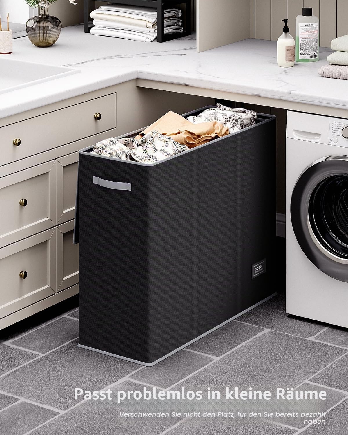SOLEDI 180L Wäschekorb, Wäschesammler mit Deckel, 3 Fächer und 3 Wäschesack - Großer XXXL Wäschesortierer für Badezimmer, Schlafzimmer, Wäschekammer, Kinderzimmer - 3 x 60L