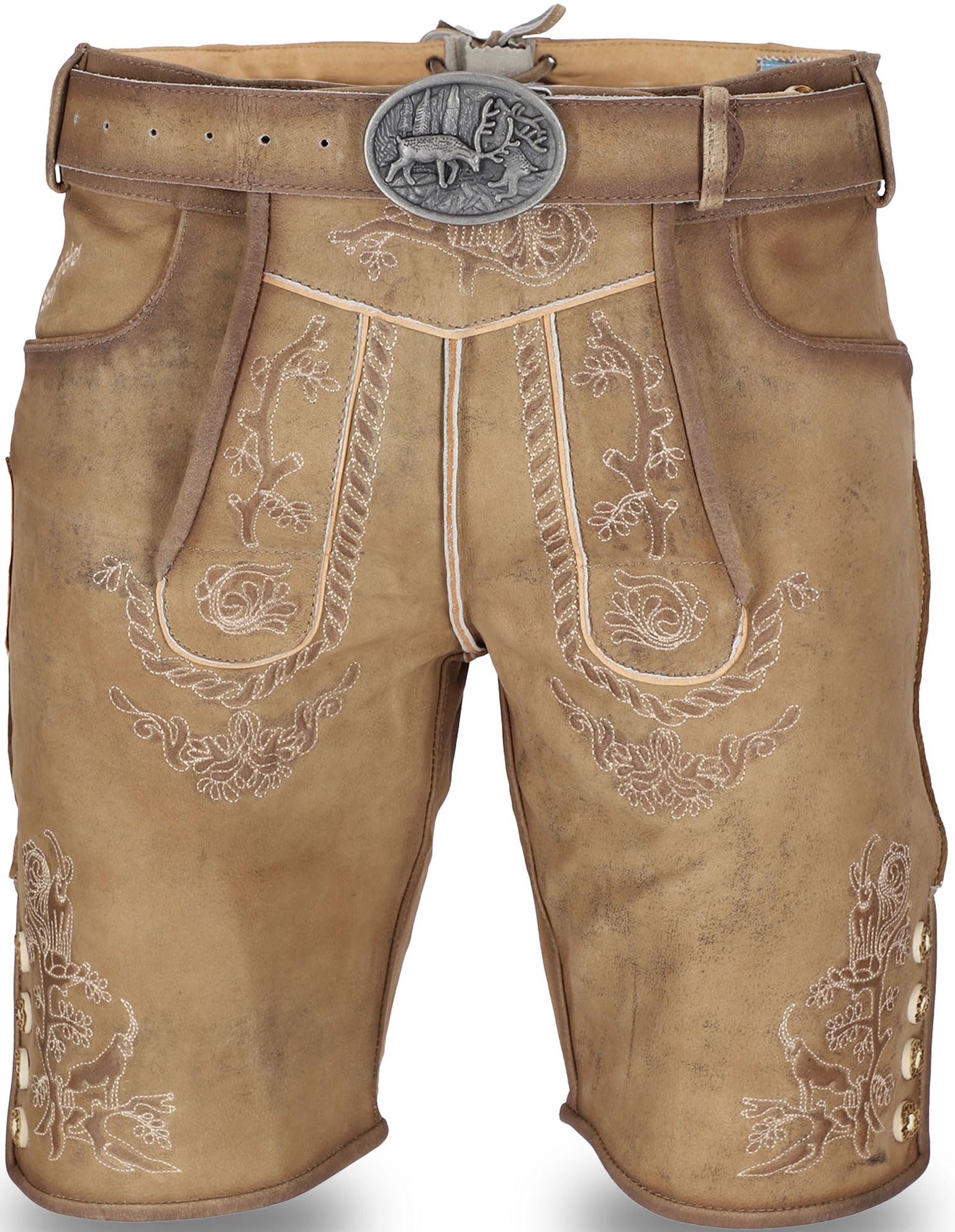 Steigenhöfer Lederhosen Men – Genuine Leather Bavarian Shorts with Belt, Authentic German Oktoberfest Costume - Franz
