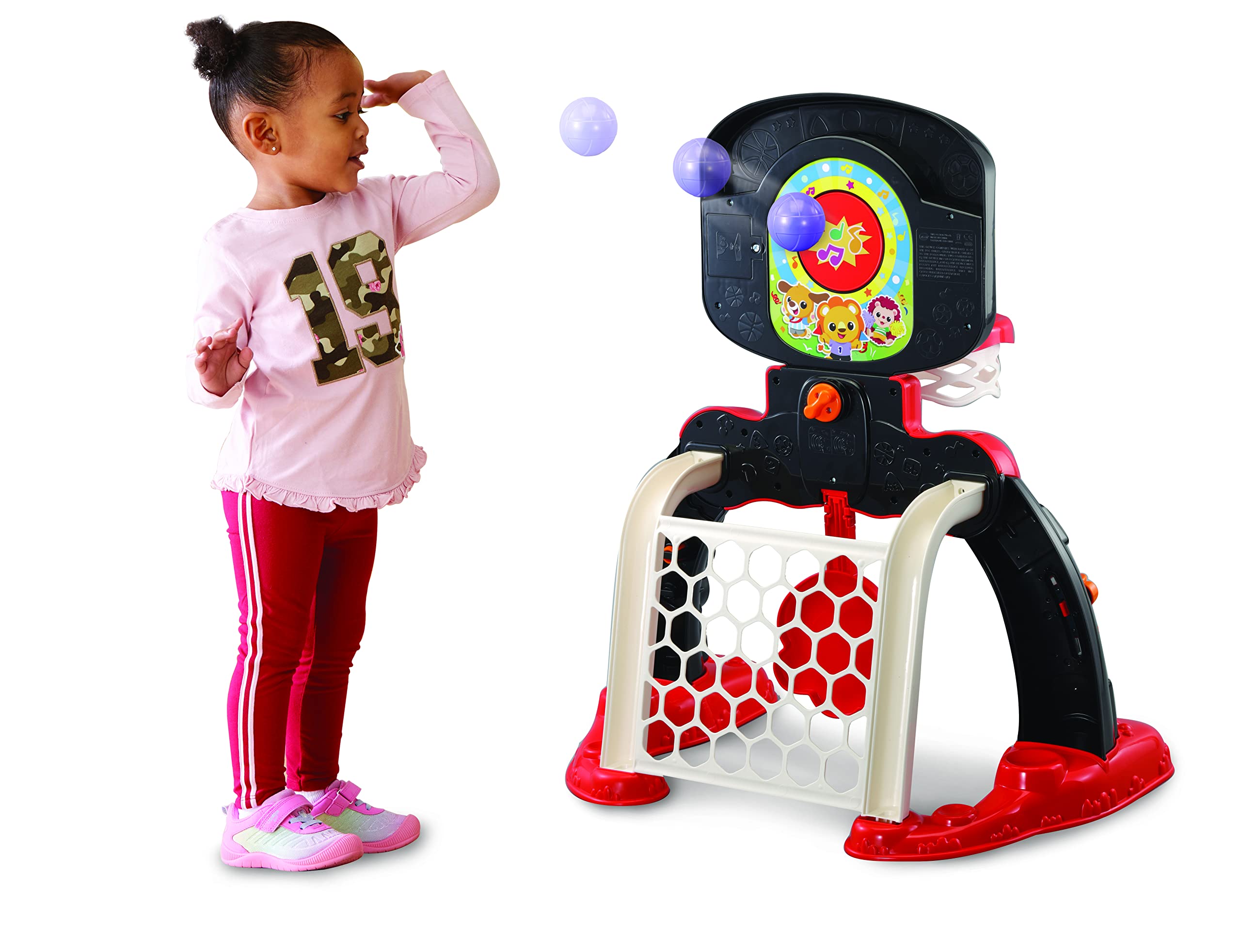 VTech - Bébé Multisport Interactif Rouge et Noir, Structure de Motricité Bébé 2 en 1, Cage de Foot, Panier de Basket avec Tableau de Score et Ballons, Cadeau Enfant Dès 1 an - Contenu en Français
