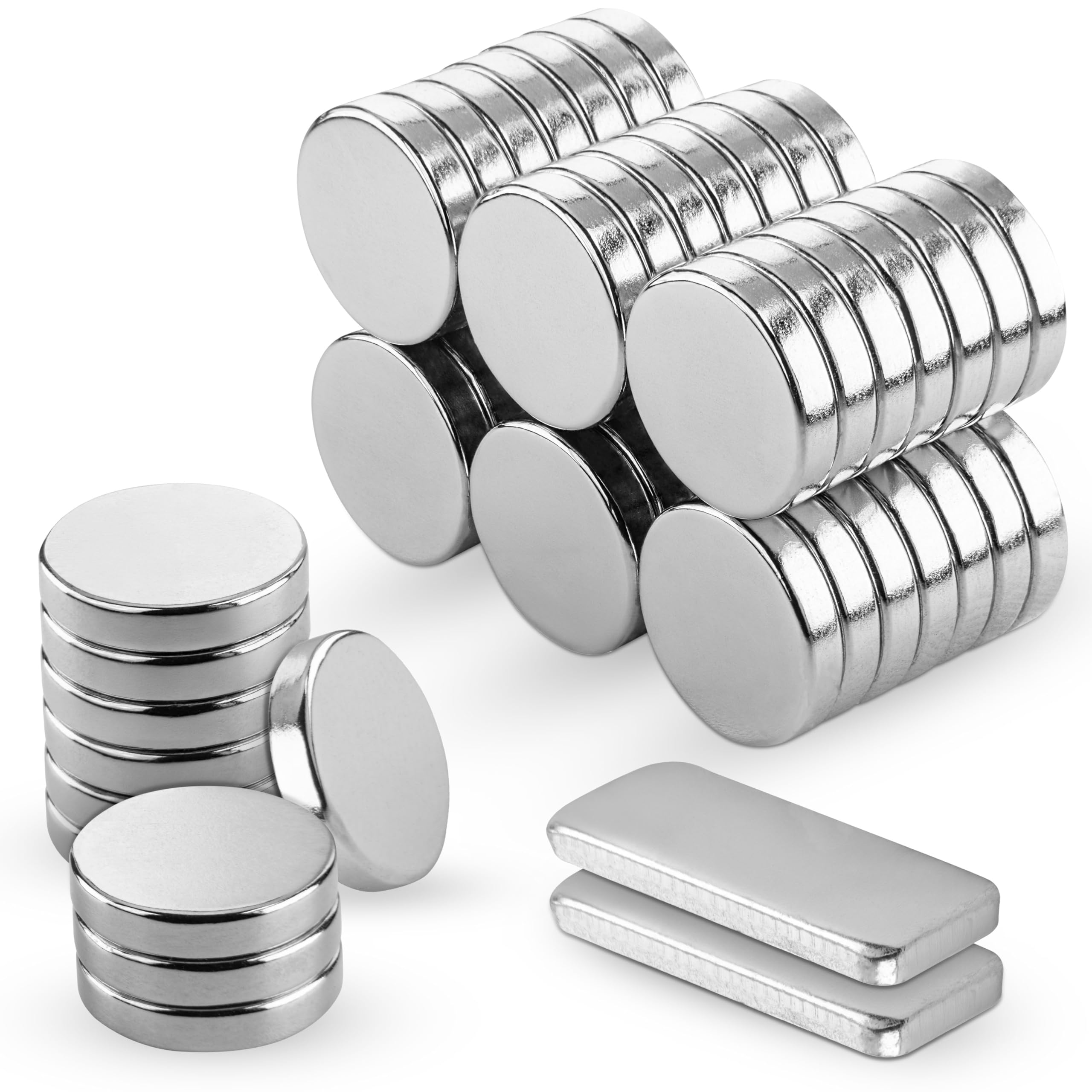 Poppstar 52 Mini Magnets with 2 Metal Plates, Extra Strong (Diameter 10mm, Height 2mm) Silver