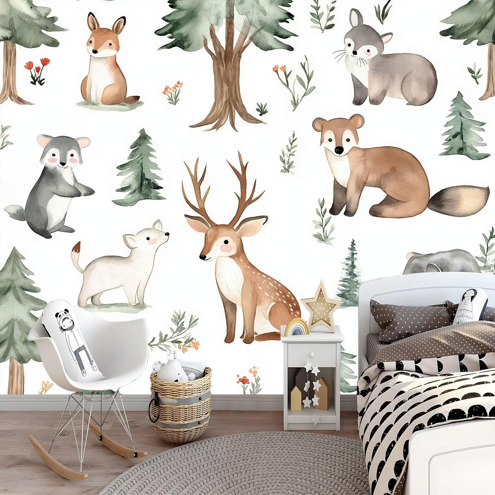 Tapeta Hiperrealizm 200 x 140 cm Kreskówka Zwierzęta Las Fototapeta 3D, Fototapety Ściany Włóknina Fototapety Fotograficzne-Nowoczesna Dekoracja Ścienna, Biały