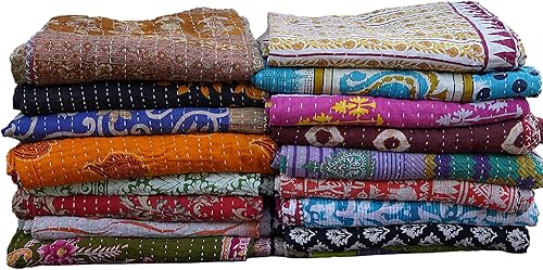 Miniatura 10 de Boho Sanskriti Colcha india vintage, Ralli, Lot Kantha, colcha reversible, funda de cama Kantha, colcha de algodón Gudari (una sola pieza, tamaño