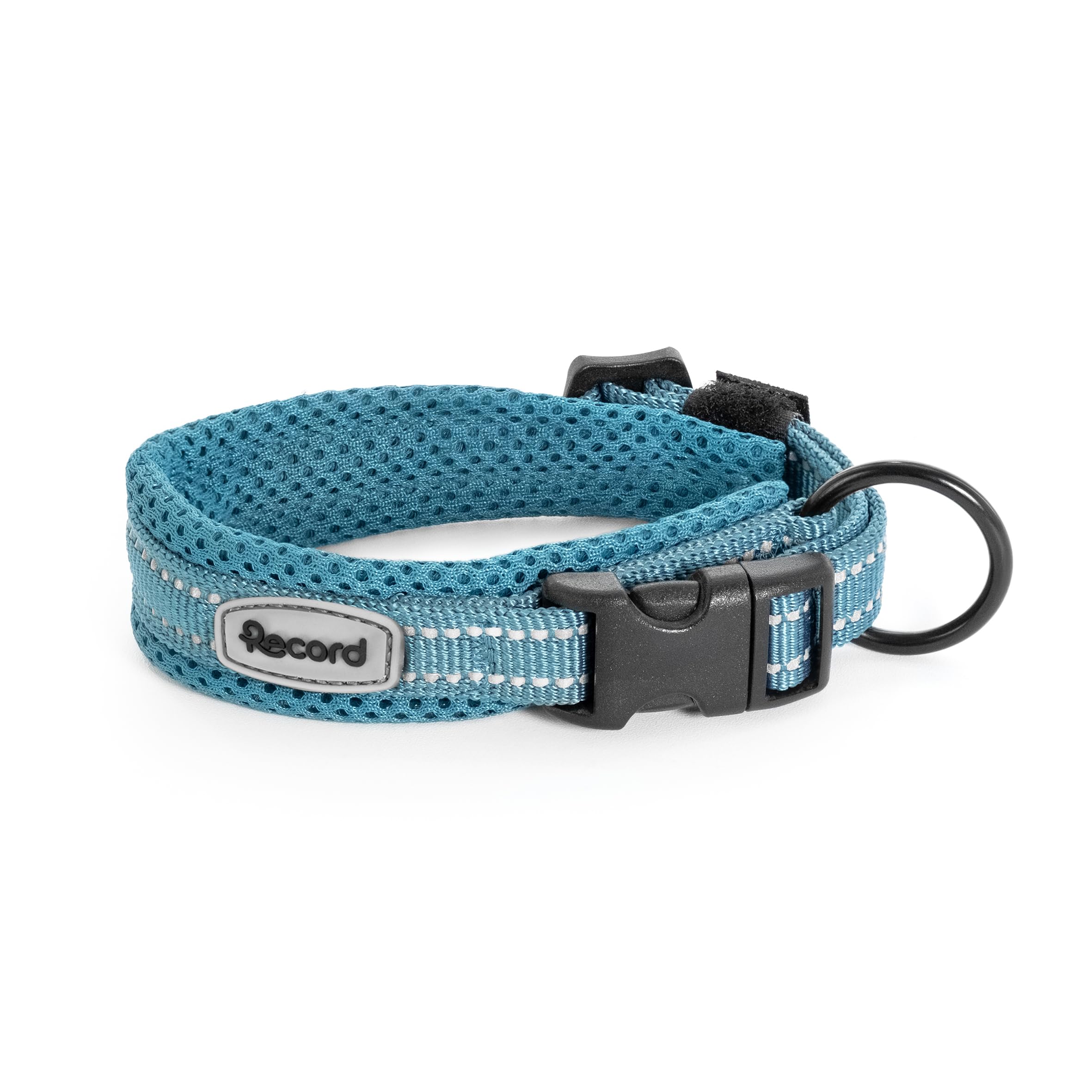 Record - Ande Dog Collar - Made of Durable Nylon - Reflective Details - Plastic Closure Clip - Blue Color - Size XS - 1.5cm - Circumference 30-35cm