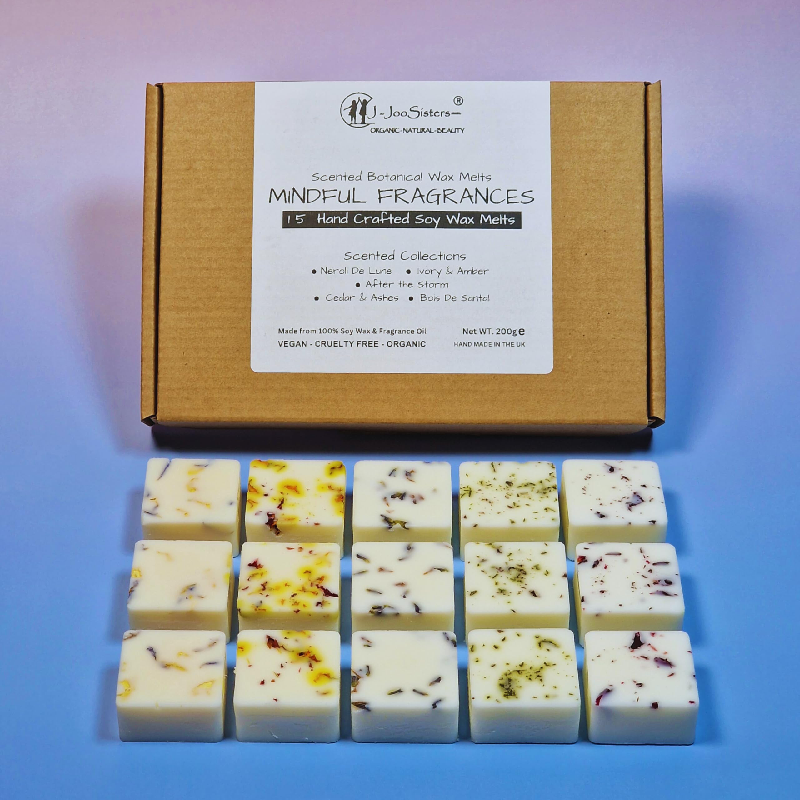 Mindful Fragrance, Highly Scented Botanical Wax Melts Collections (15 x 13.5g Hand Crafted), Vegan Friendly & Cruelty Free