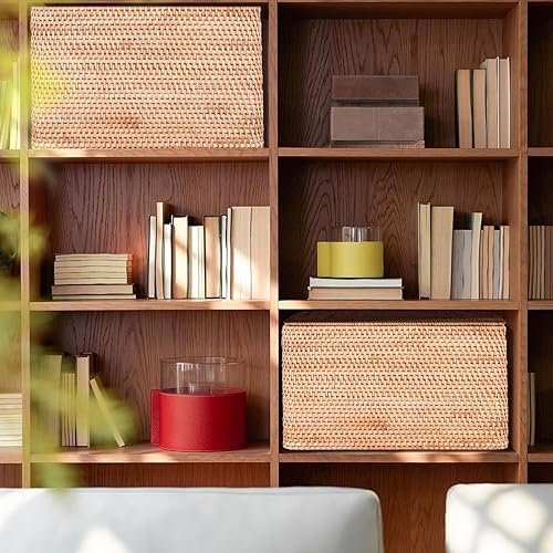 Miniatura 10 de FIYAMMY Cesta de ratán con tapa, cesta grande con tapa para caja cuadrada de ratán (11.81 pulgadas de largo x 7.87 pulgadas de ancho x 5.91 pulgadas