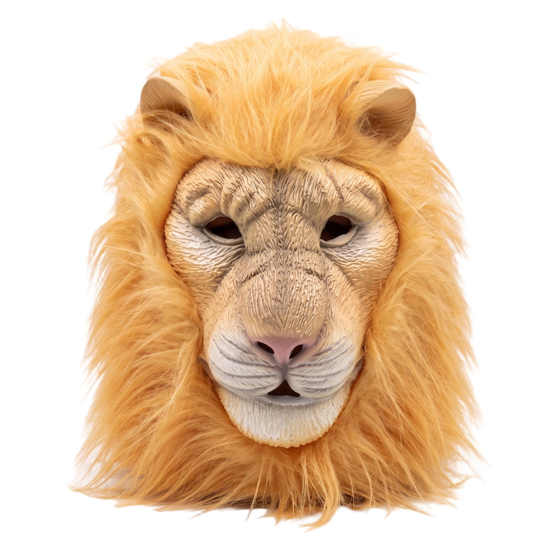 Faticenic Realistic Mask with Fluffy Mane, Skin-Friendly Latex Halloween Mask for Themed Parties Yellow