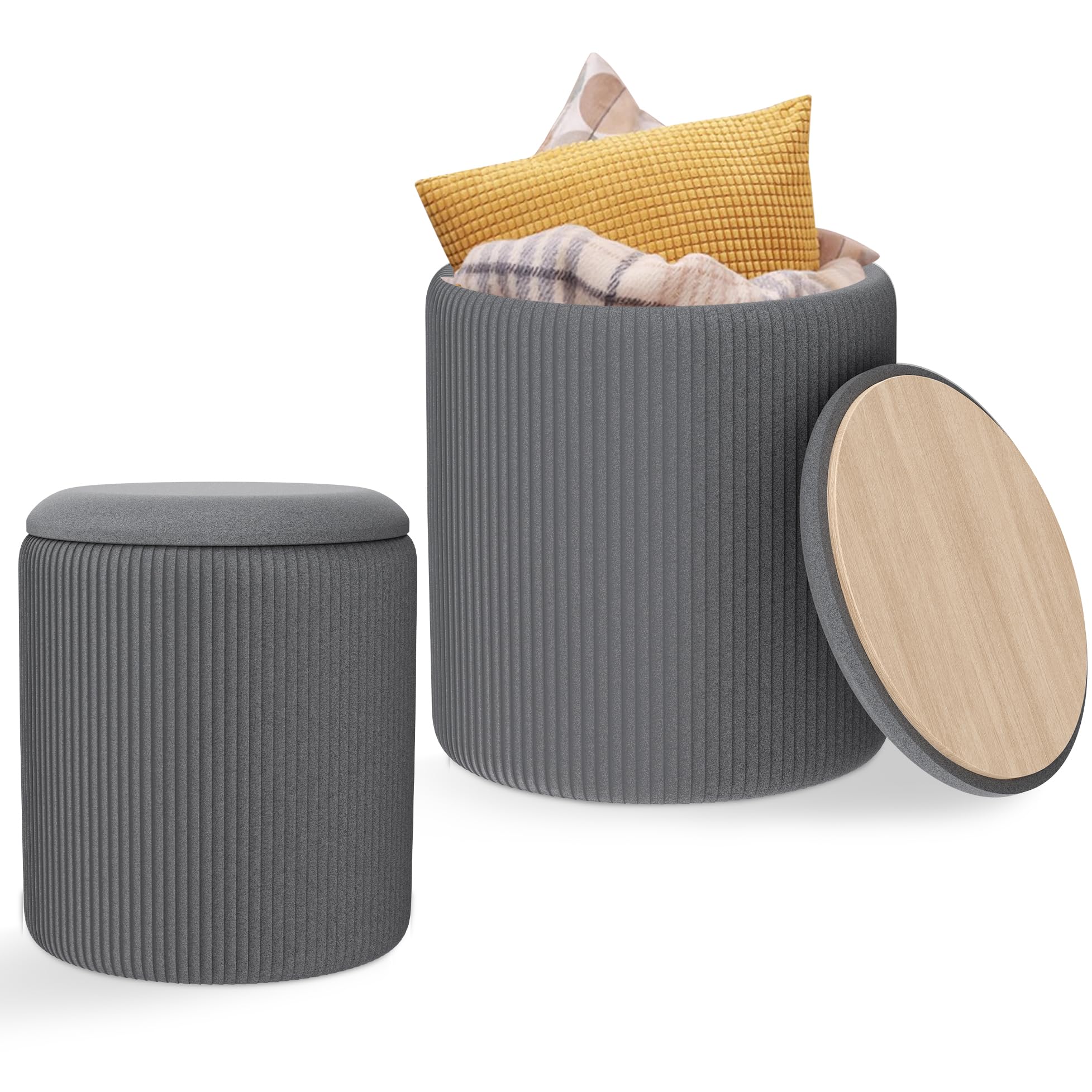 Amazon｜IPOW 丸型 収納 オットマン 2個セット ベルベット 収納