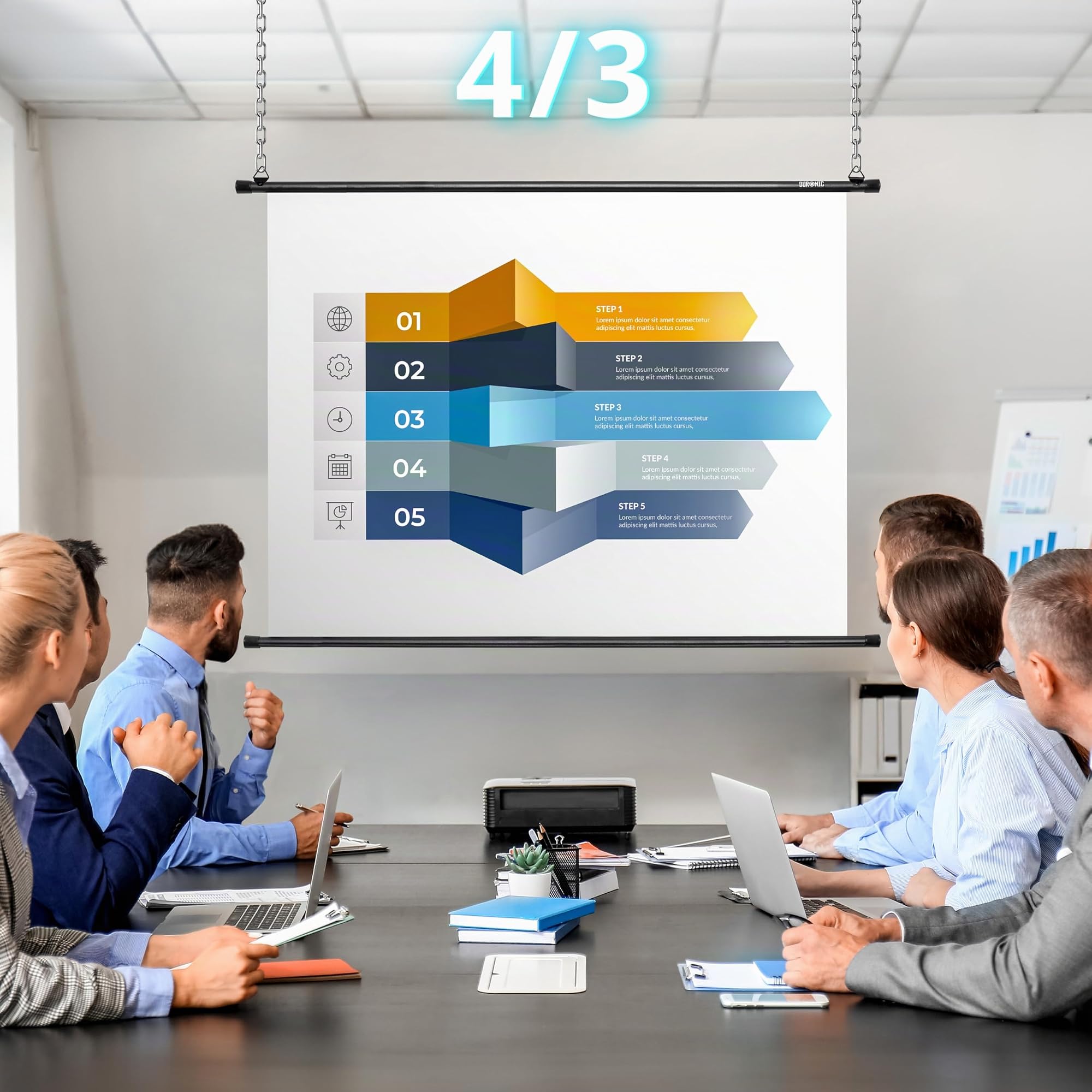 Duronic BPS80 16:9 Telo Proiettore 80 pollici, Schermo per proiettore, Telo da proiezione interno esterno, Home theater cinema Full HD 3D 4K, Schermo di proiezione anti pieghe per casa ufficio scuola