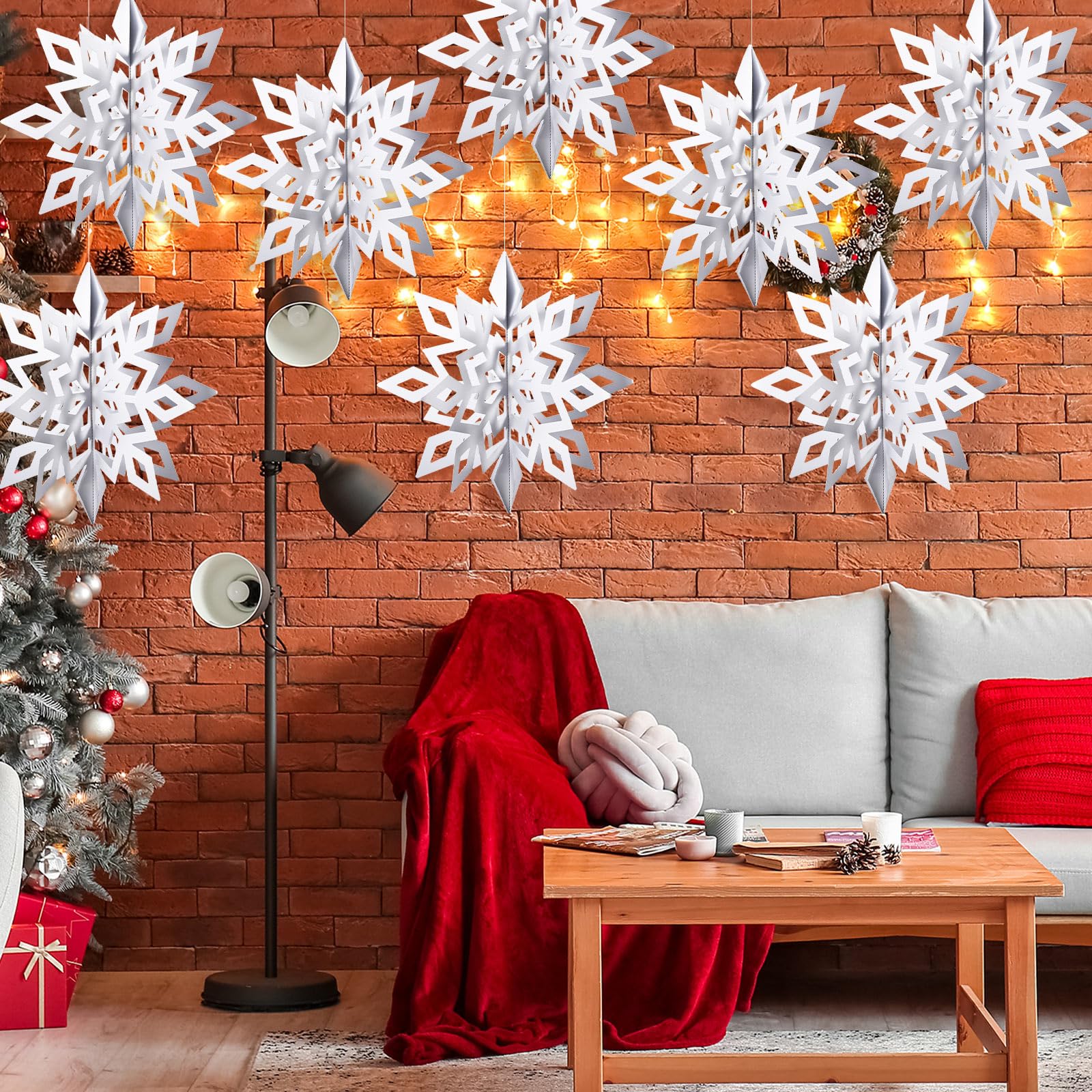 Riceshoot 8 Stück 30,5 cm große Schneeflocken Ornamente 3D Papier Schneeflocke Girlande hängende Dekoration übergroße Winter Glitzer Dekor für Weihnachtsbaum Winter Party Indoor Outdoor Handwerk