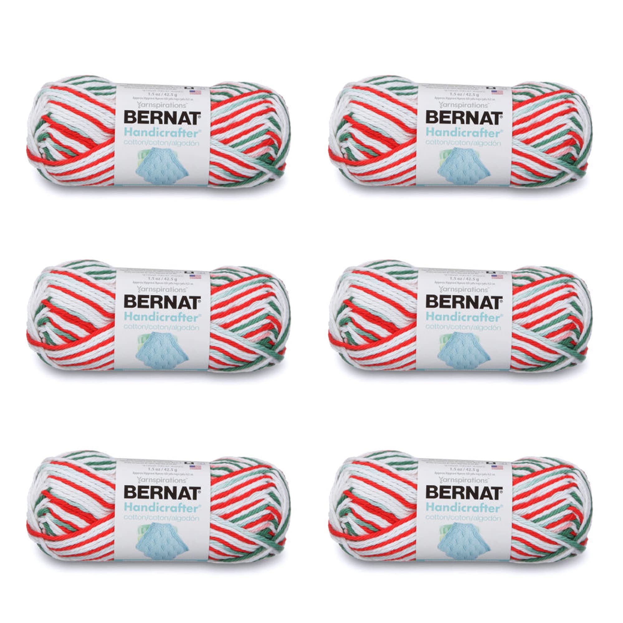 BernatHandicrafter Cotton Mistletoe Yarn - 6 Pack of 42.5g/1.5oz - Cotton - 4 Medium (Worsted) - 80 Yards - Knitting/Crochet